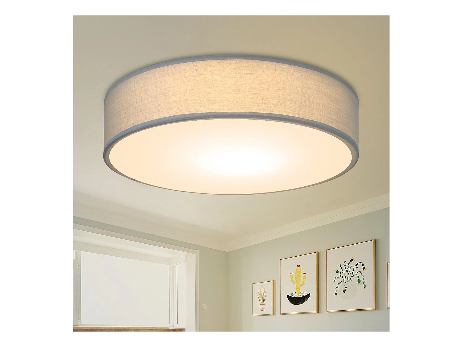 NETTLIFE Plafondlamp E27 - Rond - groen - met Stoffen Lampenkap - Moderne Slaapkamerlamp - voor Woonkamer | Keuken | Gang - 30 CM