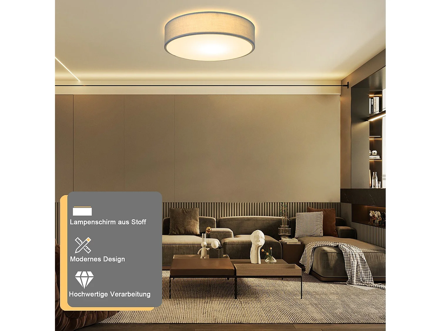 NETTLIFE Plafonnier Rond 1 Ampoule E27 30CM Chambre Moderne Lampe de Grise avec Abat Jour en Tissu Lampe de Couloir pour Salon Cuisine