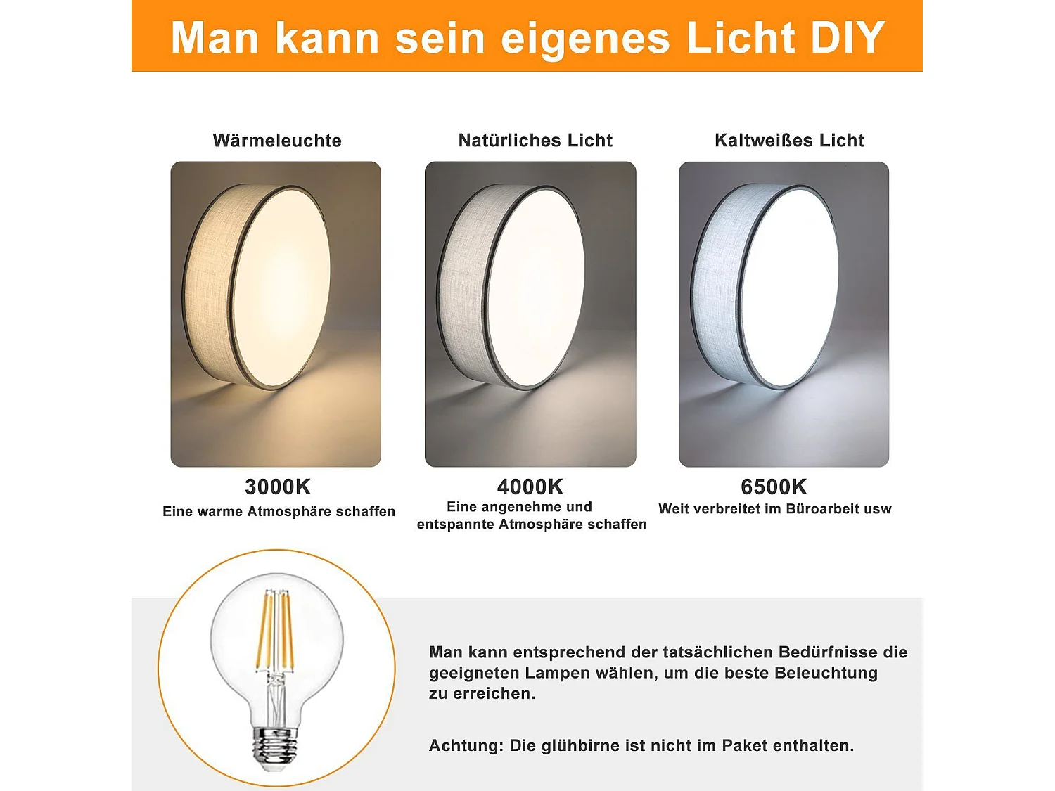 NETTLIFE Plafonnier Rond 1 Ampoule E27 30CM Chambre Moderne Lampe de Grise avec Abat Jour en Tissu Lampe de Couloir pour Salon Cuisine