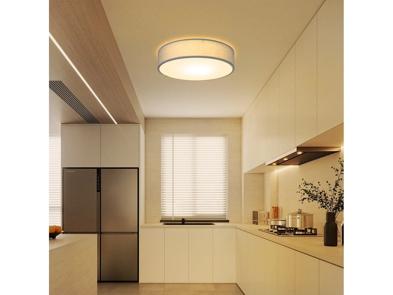 NETTLIFE Plafonnier Rond 1 Ampoule E27 30CM Chambre Moderne Lampe de Grise avec Abat Jour en Tissu Lampe de Couloir pour Salon Cuisine