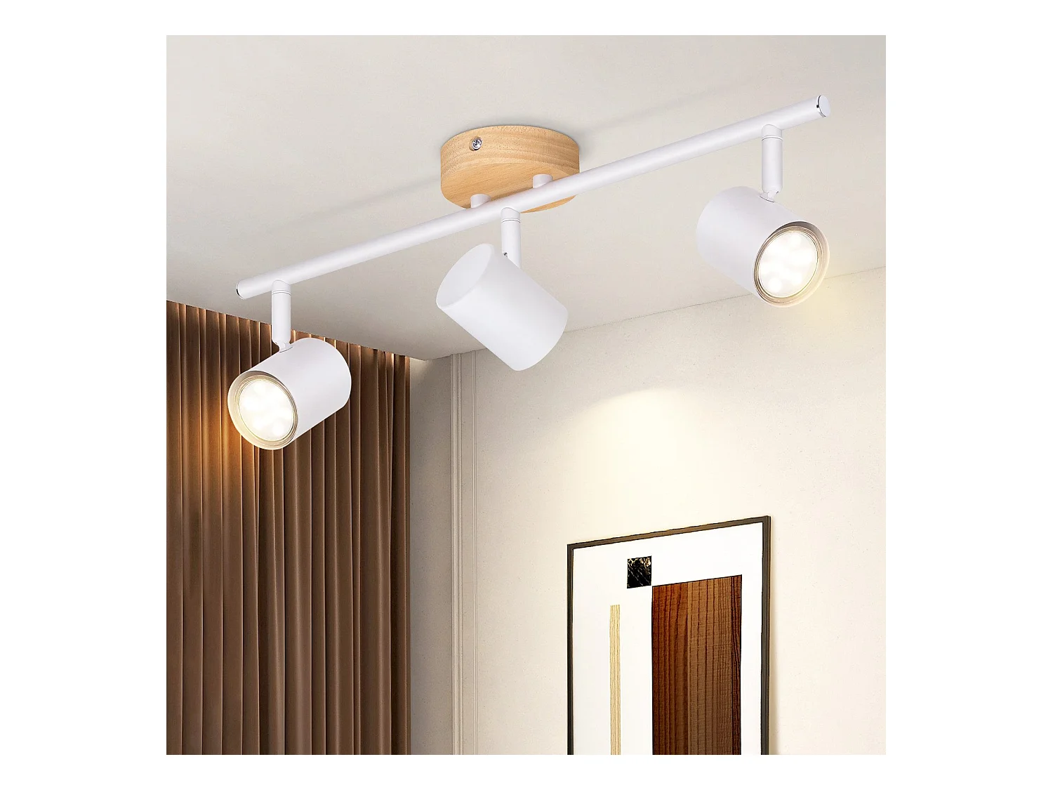 NETTLIFE Opbouwspot Hout wit rond 3-lichts GU10 Fitting draaibar Plafondspot Hoogwaardig   Max.25W Vintage Plafondlamp