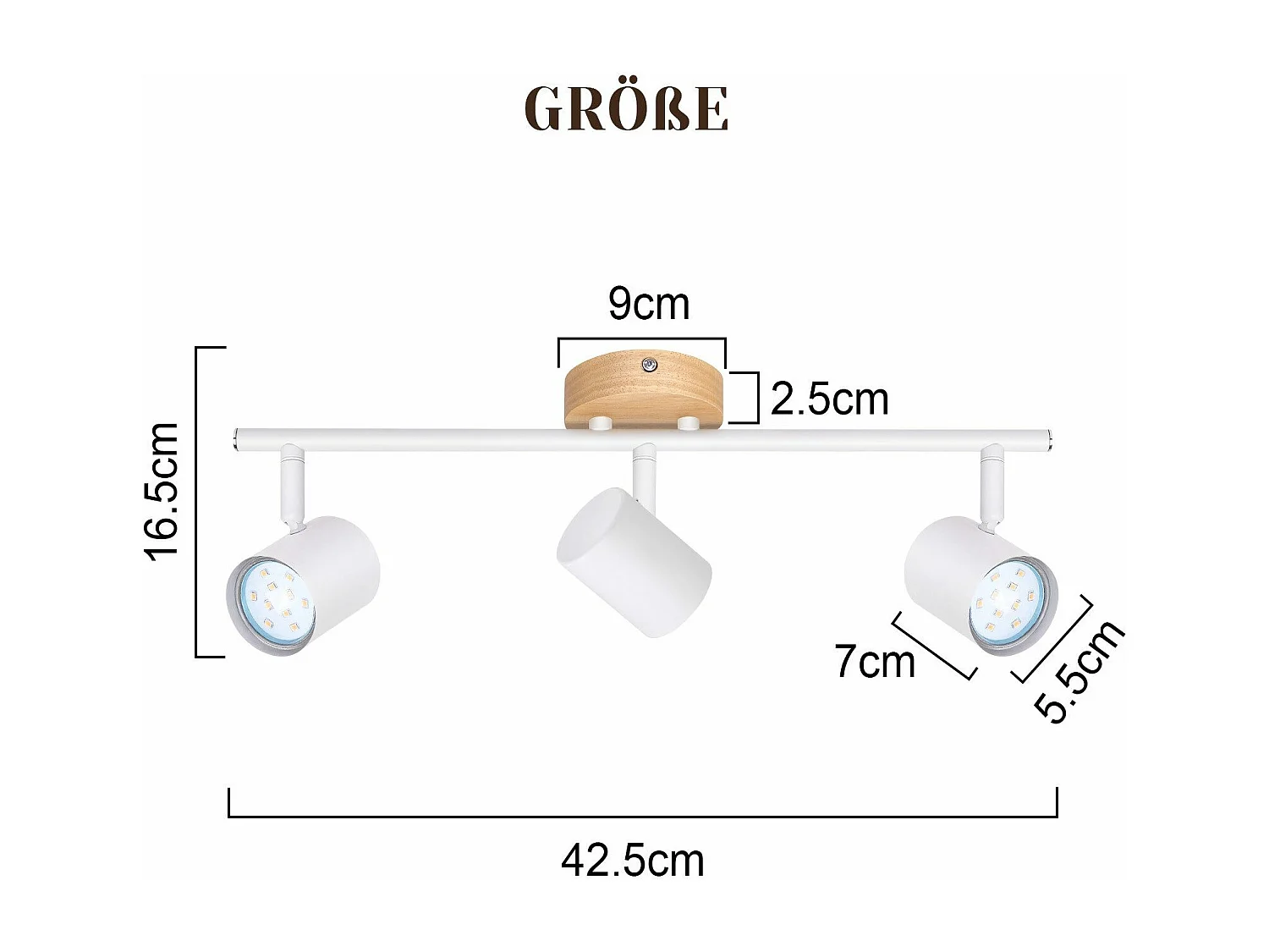 NETTLIFE Plafón LED de 3 llama - Plafón GU10 Blanco Foco giratorio Aplique de madera Foco de pared para salón dormitorio Sin bombilla