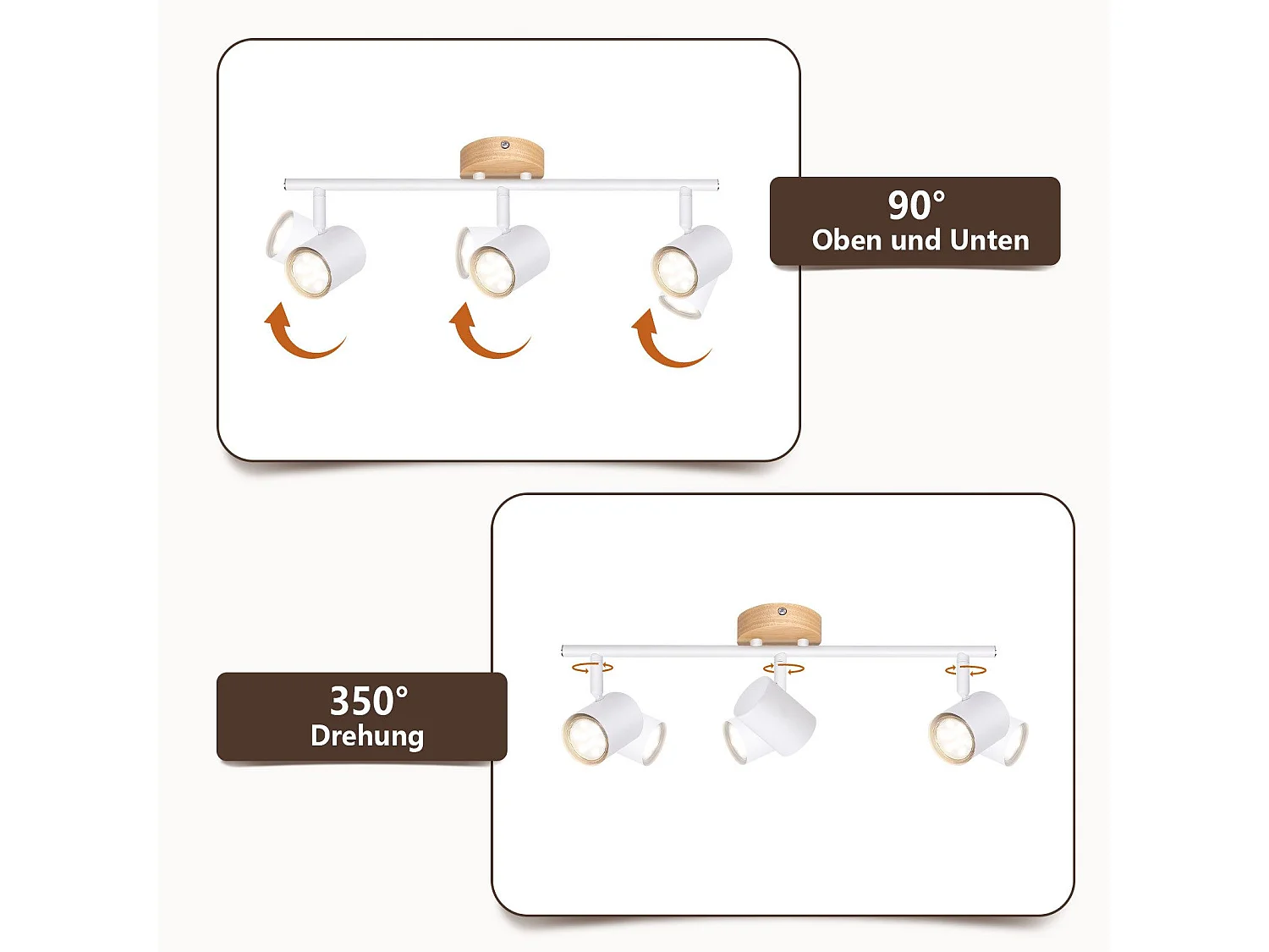 NETTLIFE Plafonnier LED 3 flamme - Blanc Plafonnier GU10 Spot pivotant Applique murale en bois Spot mural pour salon chambre  Sans ampoule