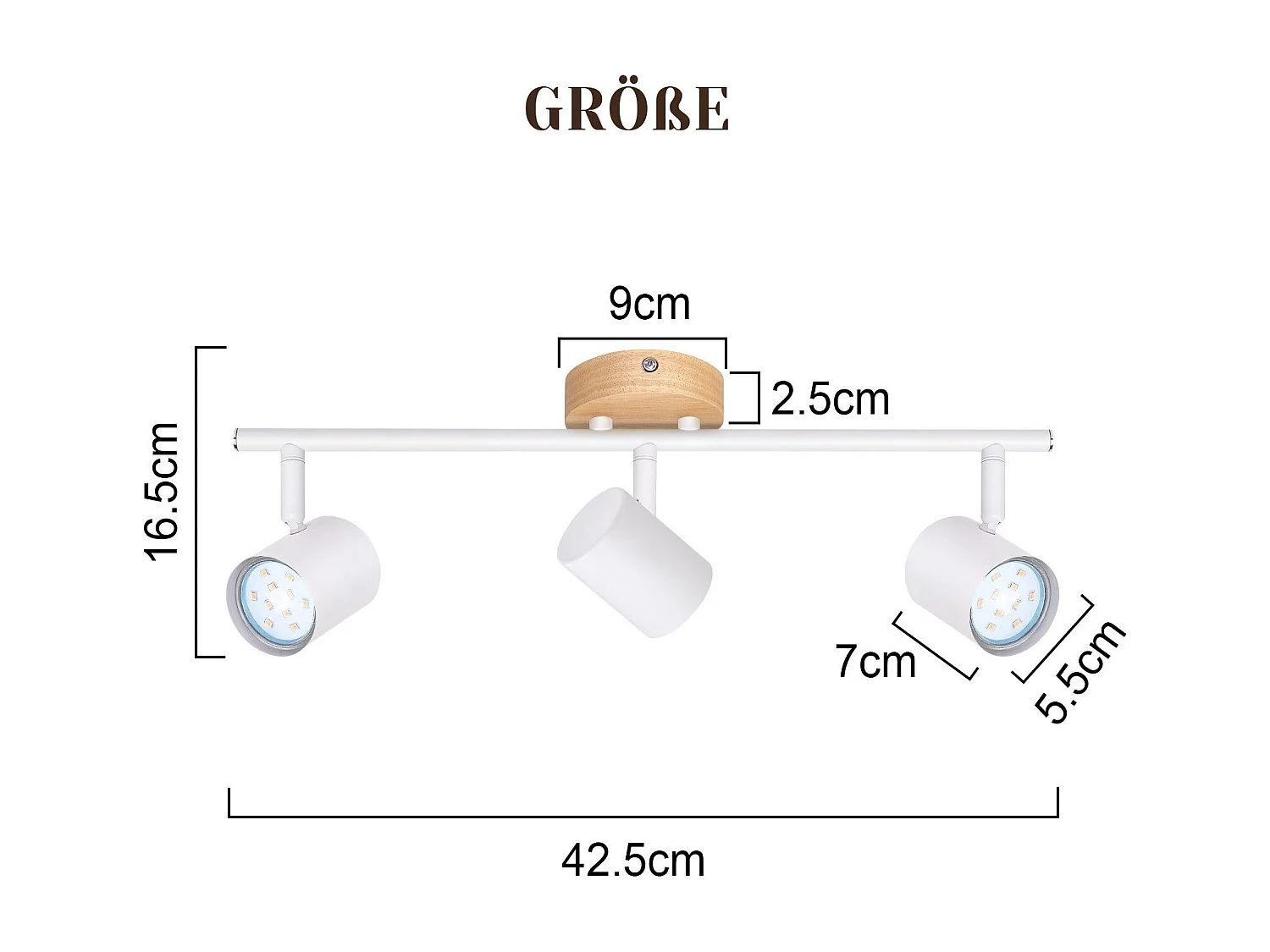 NETTLIFE Plafonnier LED 3 flamme - Blanc Plafonnier GU10 Spot pivotant Applique murale en bois Spot mural pour salon chambre  Sans ampoule