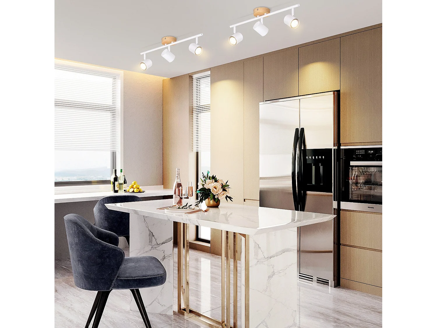 NETTLIFE Plafonnier LED 3 flamme - Blanc Plafonnier GU10 Spot pivotant Applique murale en bois Spot mural pour salon chambre  Sans ampoule