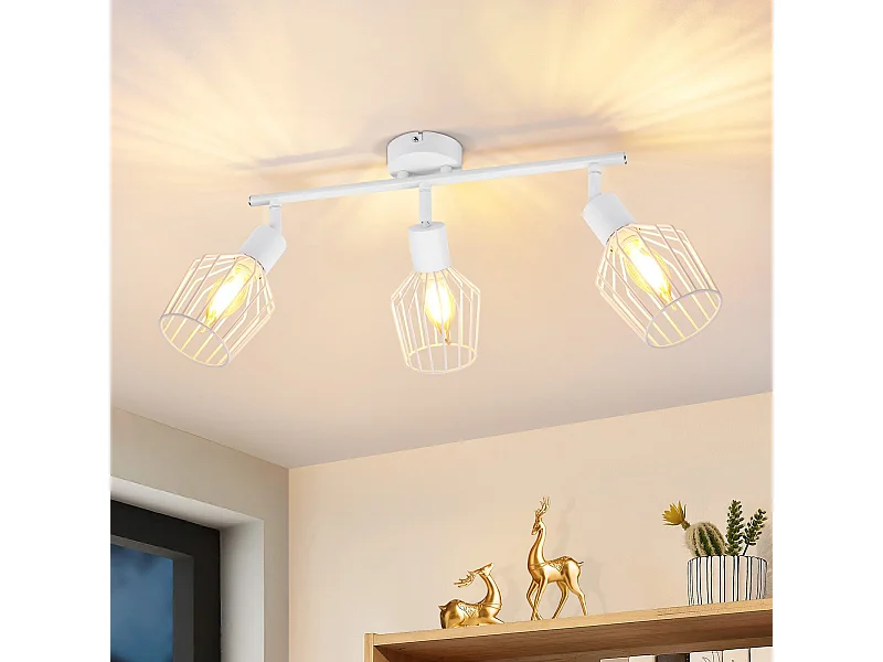 NETTLIFE 3 Spots de Plafond E14 -  métal, lampe de couloir industrielle pivotante à 350°, applique murale pour couloir et salon，blanc