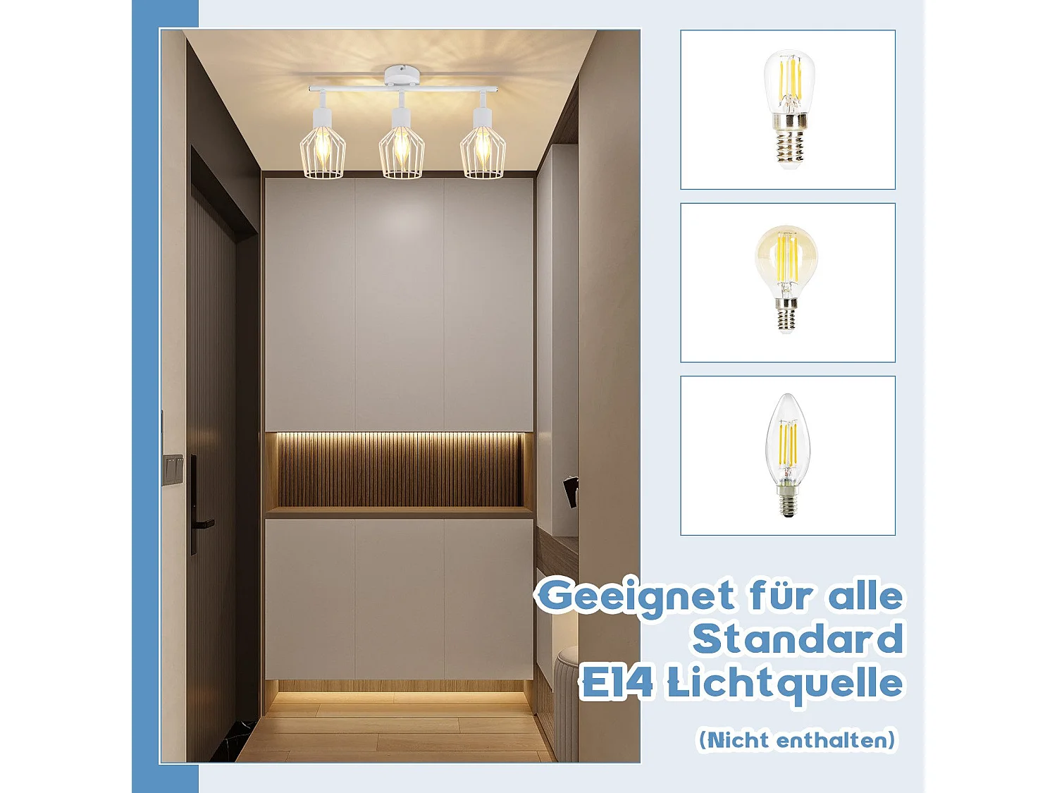 NETTLIFE Opbouwspot 3-lichts E14 Fitting wit kooiontwerp Lampkap  350° draaibar Plafondspot L 46cm Vintage Keukenlamp voor Slaapkamer Hal Woonkamer Zonder Lichtborn