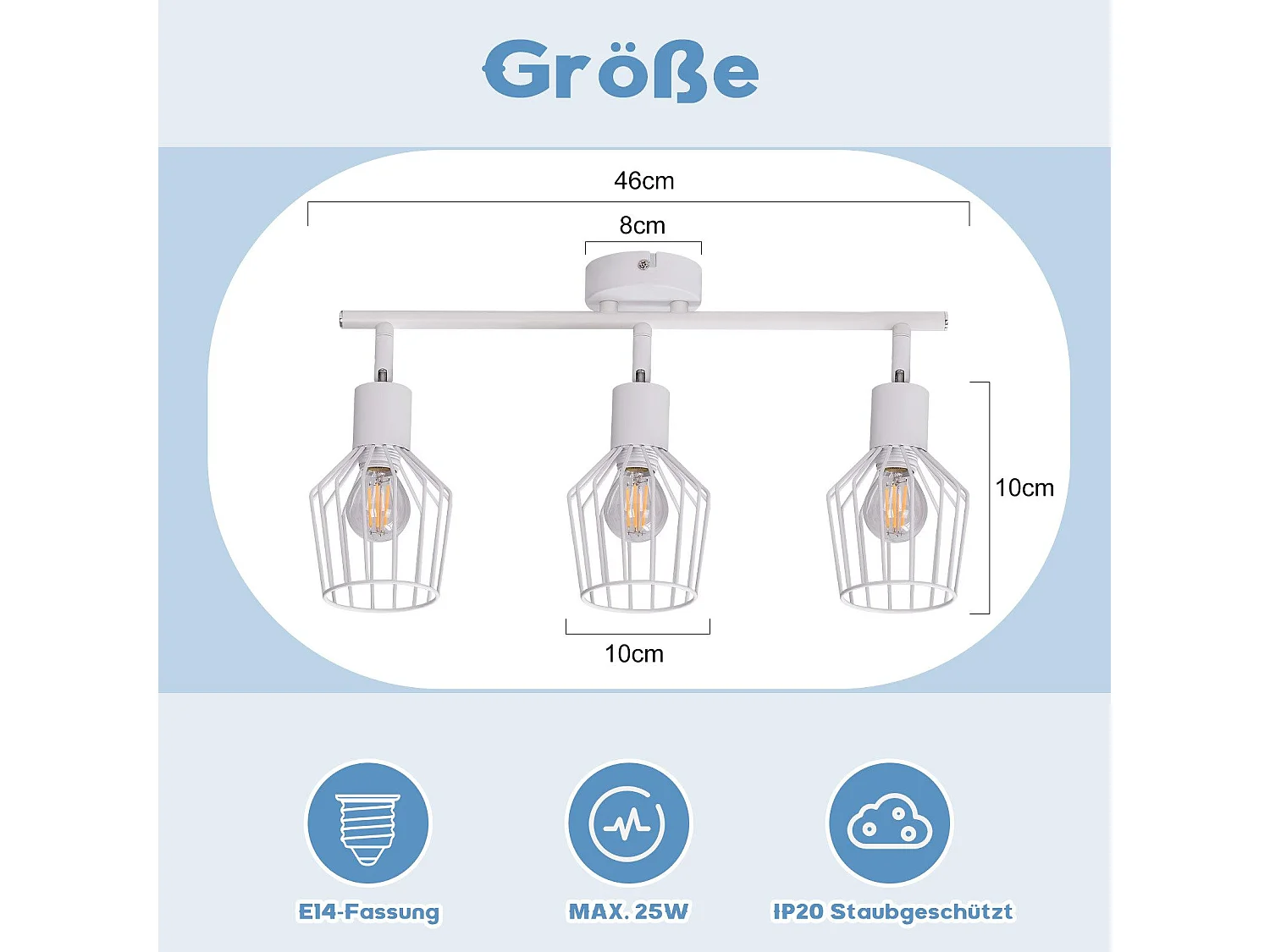 NETTLIFE Opbouwspot 3-lichts E14 Fitting wit kooiontwerp Lampkap  350° draaibar Plafondspot L 46cm Vintage Keukenlamp voor Slaapkamer Hal Woonkamer Zonder Lichtborn