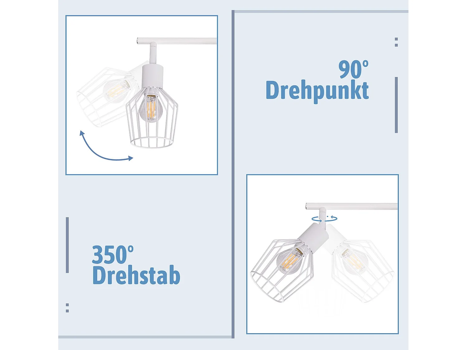 NETTLIFE 3 Spots de Plafond E14 -  métal, lampe de couloir industrielle pivotante à 350°, applique murale pour couloir et salon，blanc