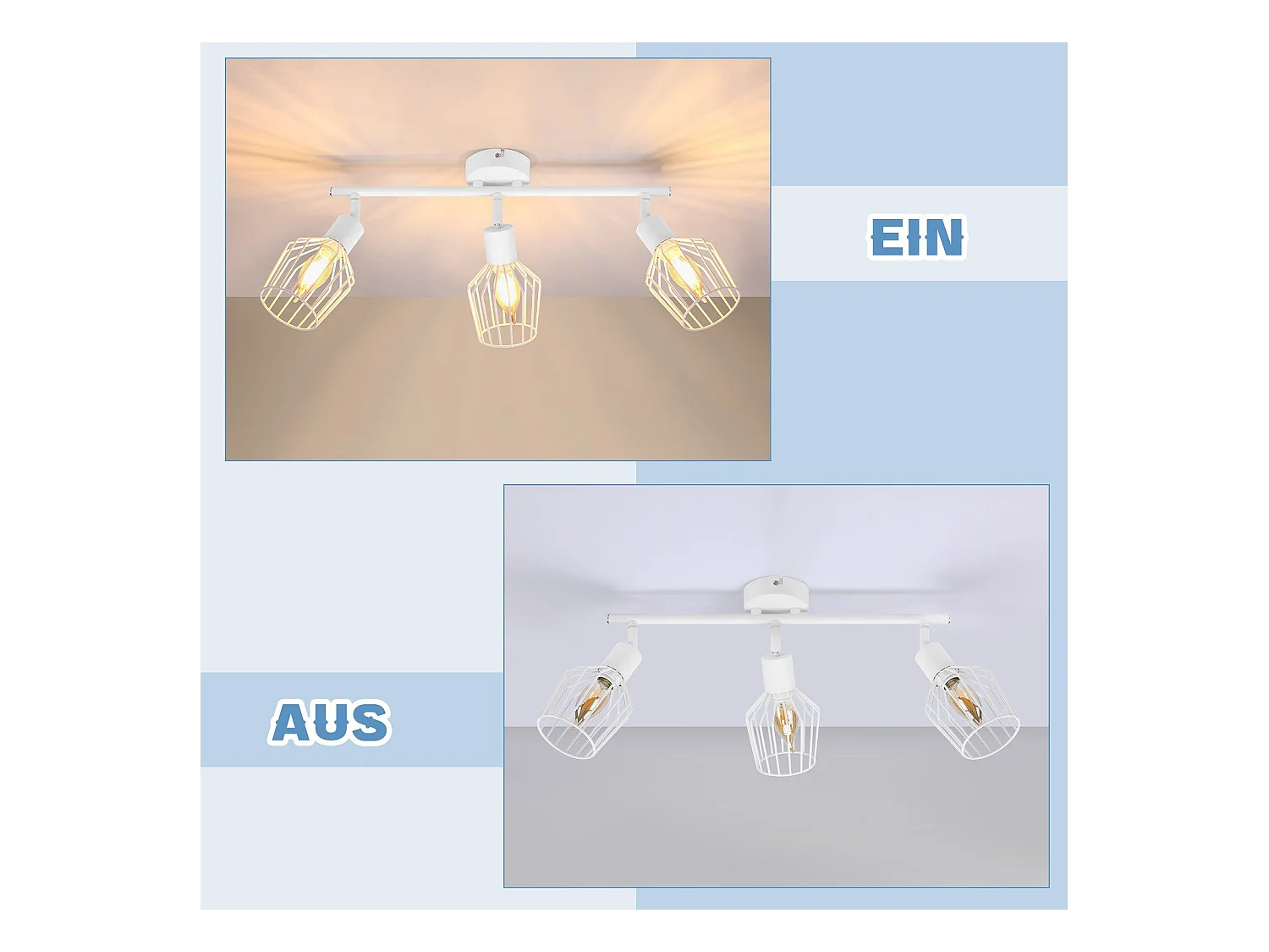 NETTLIFE 3 Spots de Plafond E14 -  métal, lampe de couloir industrielle pivotante à 350°, applique murale pour couloir et salon，blanc