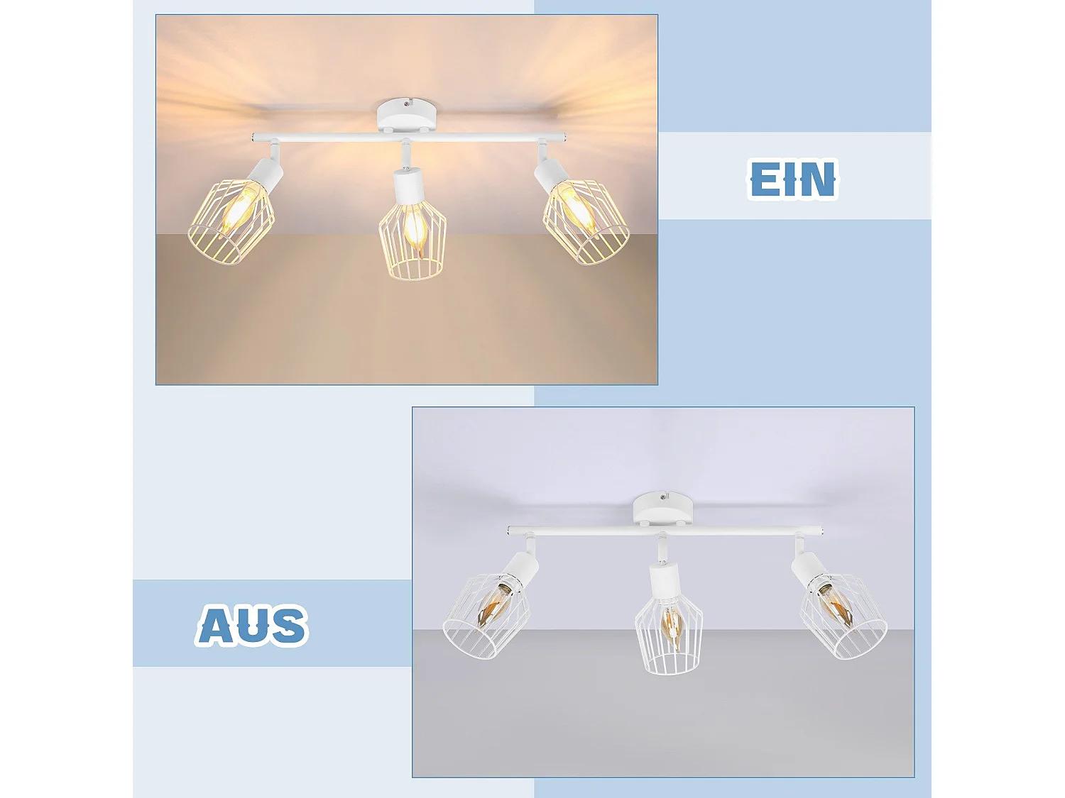 NETTLIFE 3 Spots de Plafond E14 -  métal, lampe de couloir industrielle pivotante à 350°, applique murale pour couloir et salon，blanc