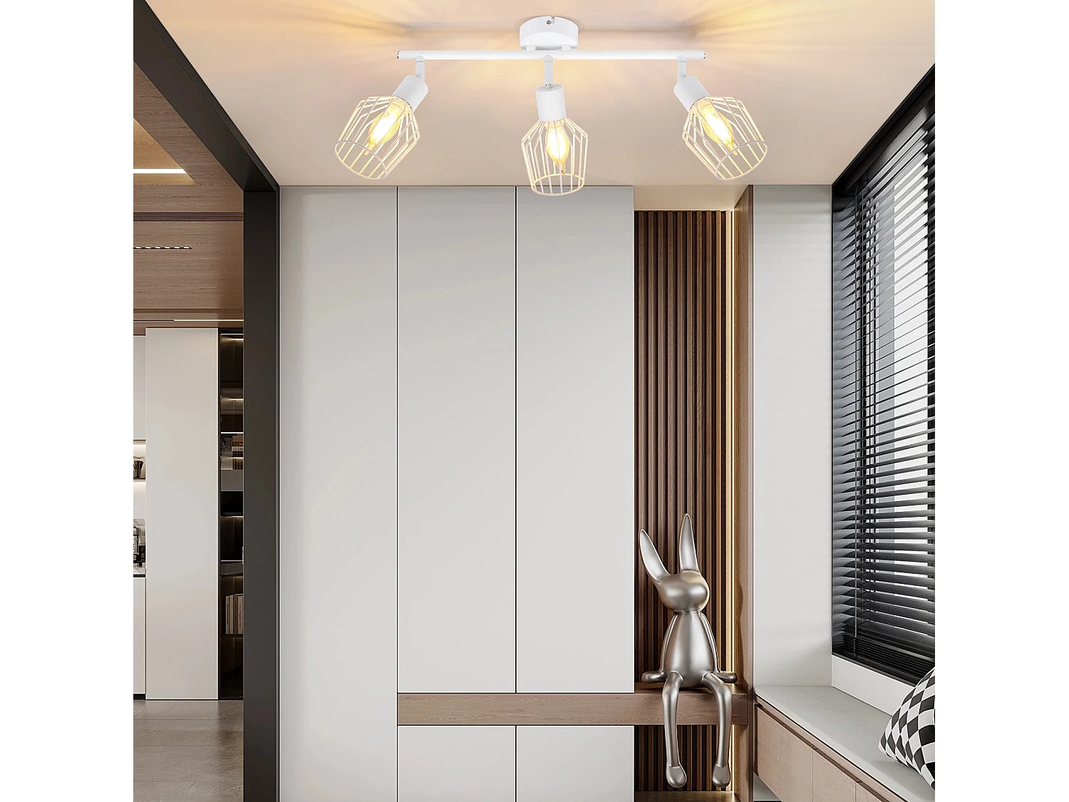 NETTLIFE 3 Spots de Plafond E14 -  métal, lampe de couloir industrielle pivotante à 350°, applique murale pour couloir et salon，blanc