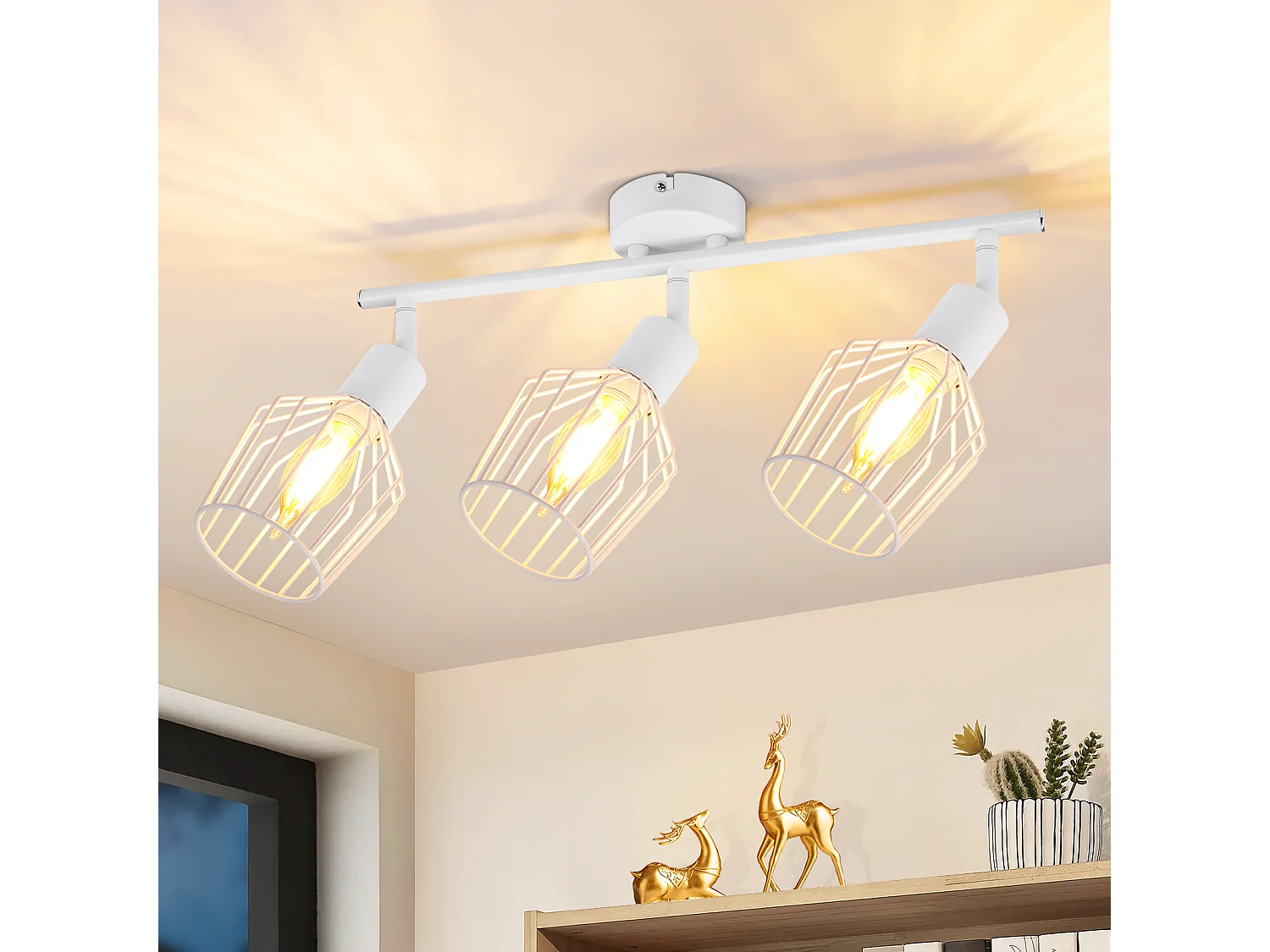NETTLIFE 3 Spots de Plafond E14 -  métal, lampe de couloir industrielle pivotante à 350°, applique murale pour couloir et salon，blanc
