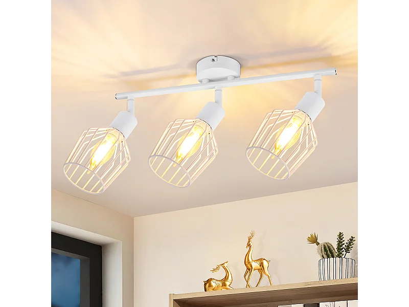 NETTLIFE Opbouwspot 3-lichts E14 Fitting wit kooiontwerp Lampkap  350° draaibar Plafondspot L 46cm Vintage Keukenlamp voor Slaapkamer Hal Woonkamer Zonder Lichtborn