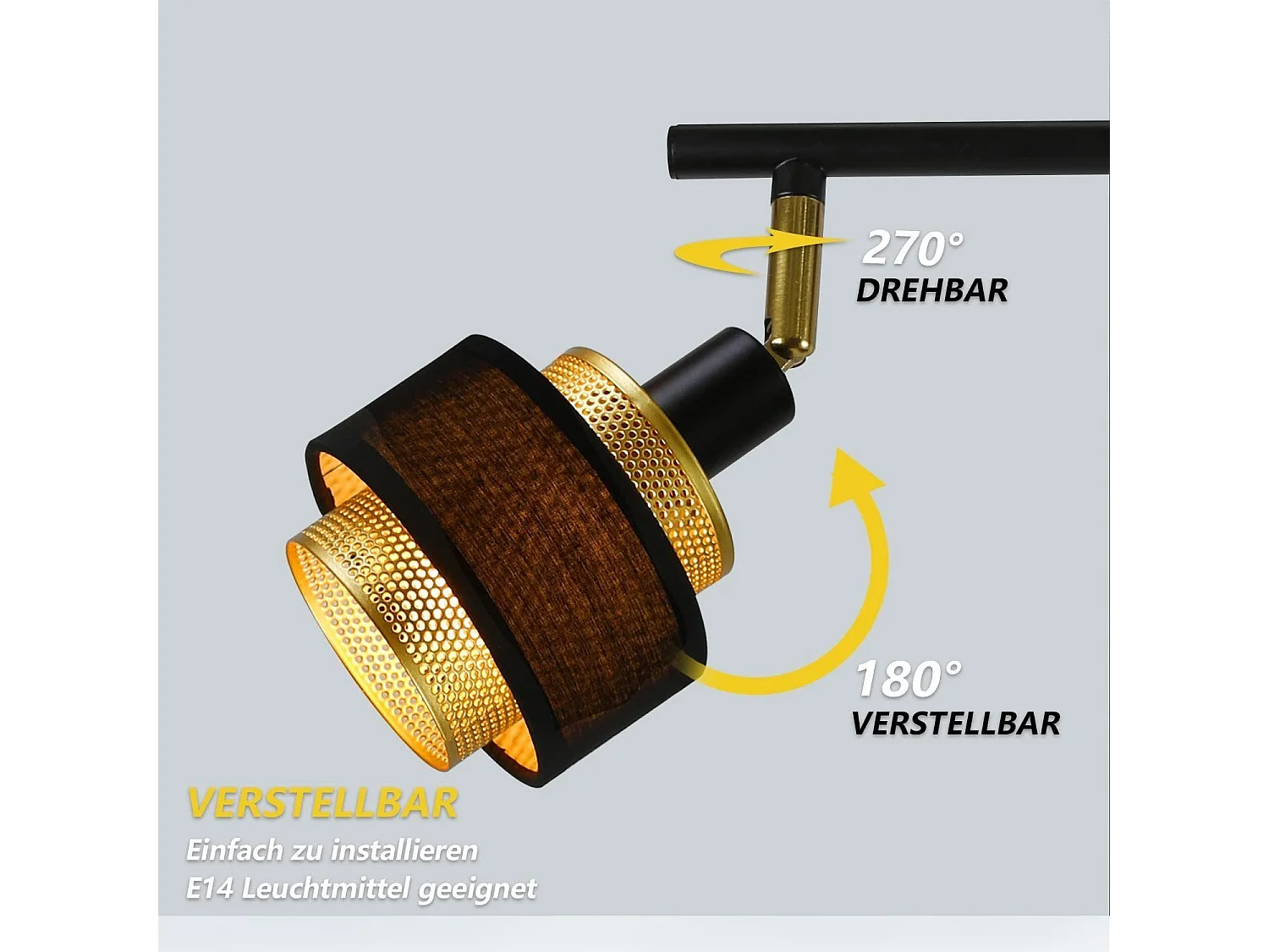 NETTLIFE 4-pack E14 zwarte vintage metalen plafondspots voor de woonkamer met verstelbare retro industriële gouden slaapkamerspot voor gang,