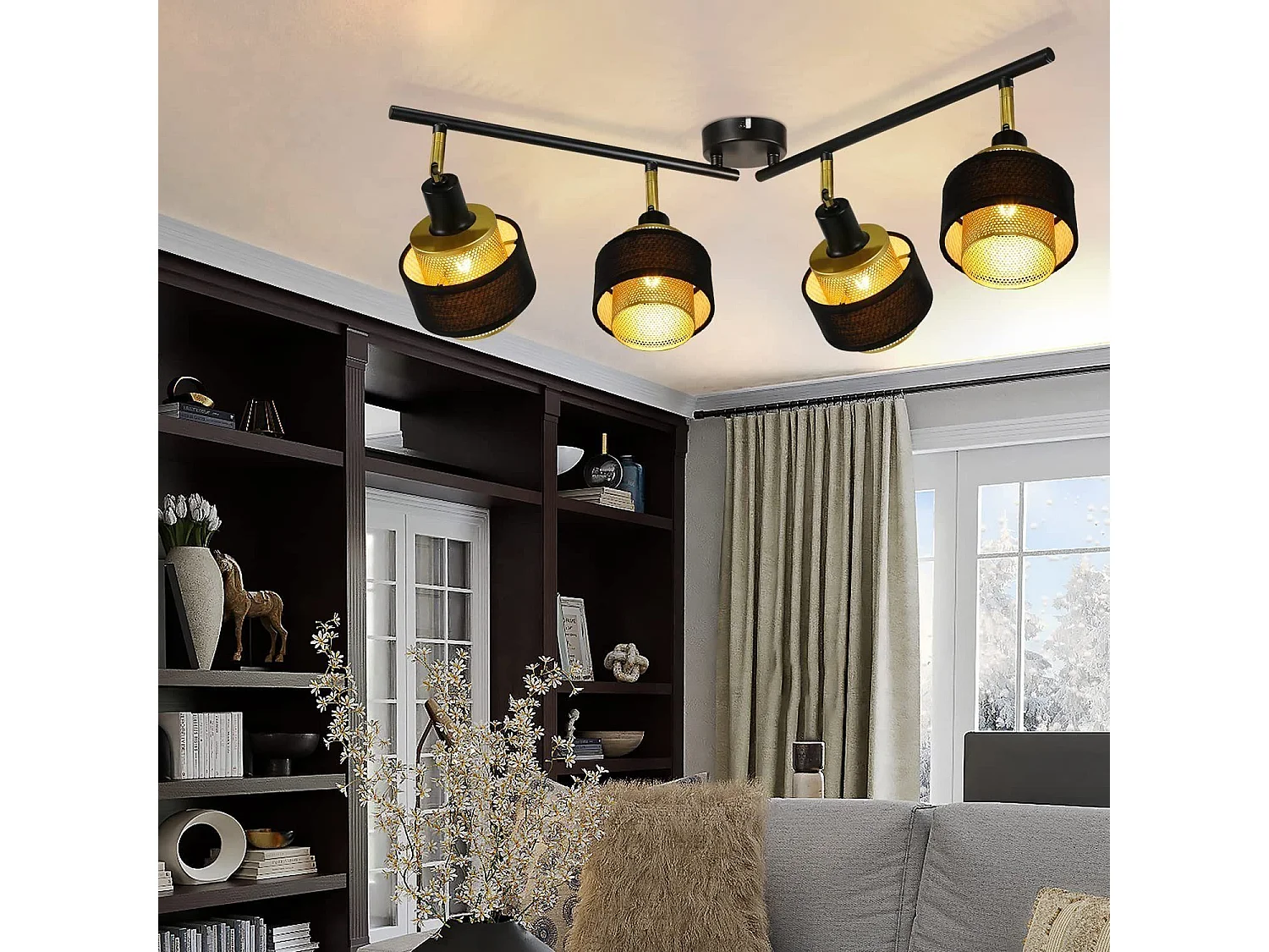 NETTLIFE 4-pack E14 zwarte vintage metalen plafondspots voor de woonkamer met verstelbare retro industriële gouden slaapkamerspot voor gang,