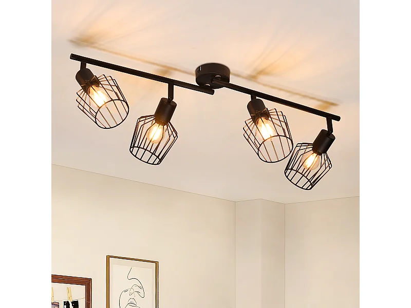NETTLIFE 4 Spots de Plafond E14 -  métal, lampe de couloir industrielle pivotante à 350°, applique murale pour couloir et salon，noir