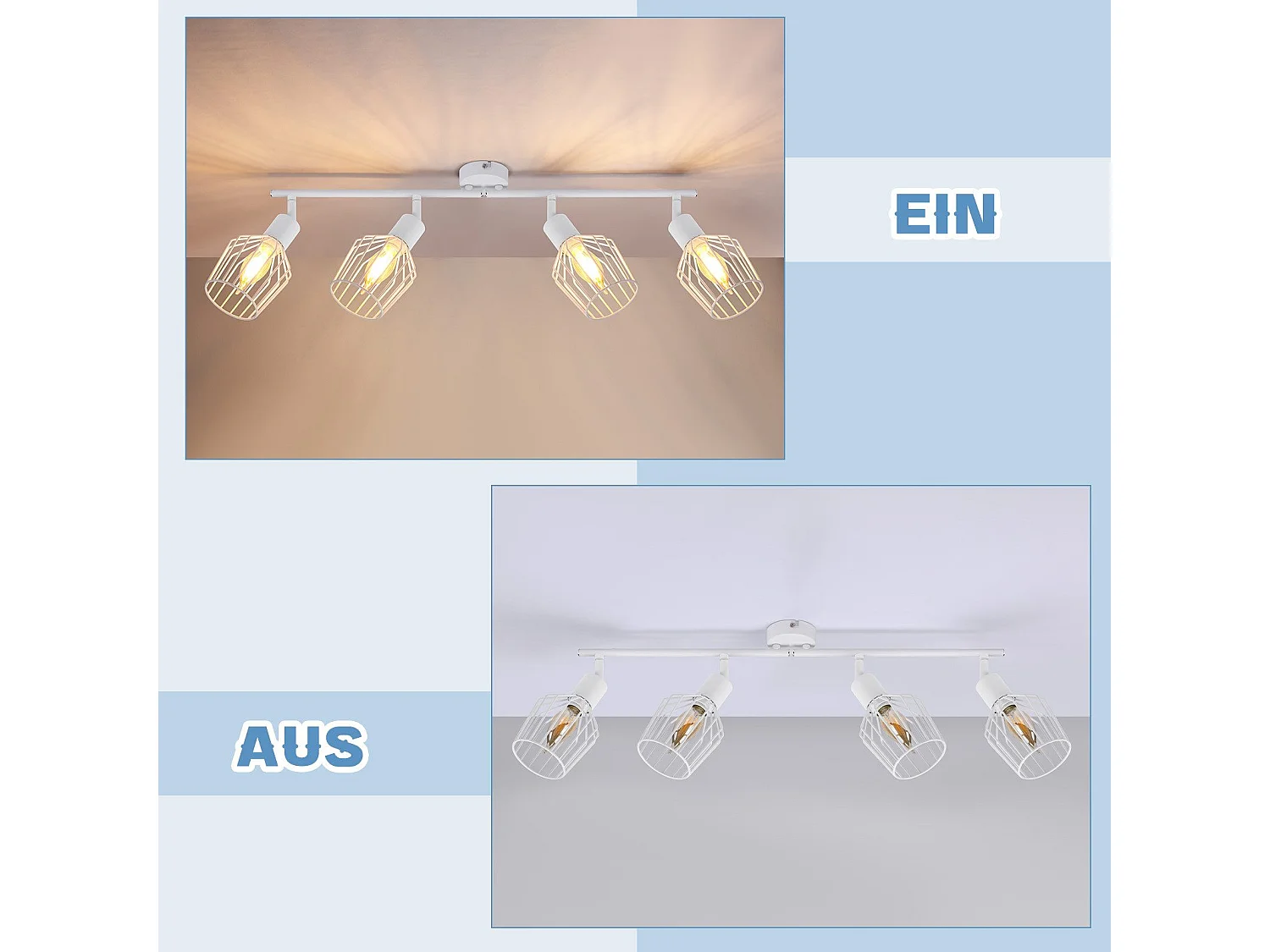 NETTLIFE 4 E14 Reflektory sufitowe - metal, przemysłowa lampa do przedpokoju obrotowa 350°, kinkiet do przedpokoju i salonu, czarny