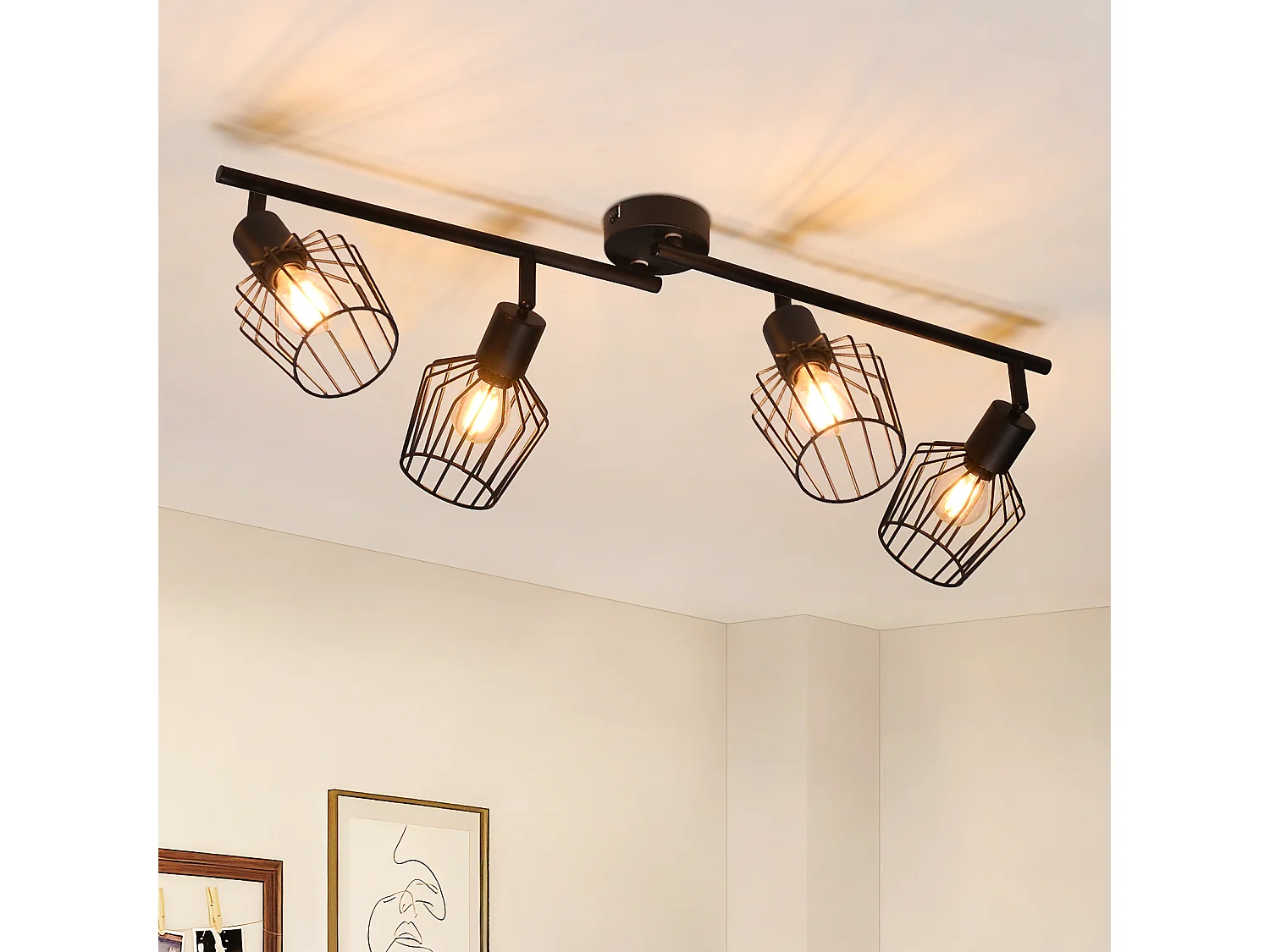 NETTLIFE 4 Spots de Plafond E14 -  métal, lampe de couloir industrielle pivotante à 350°, applique murale pour couloir et salon，noir