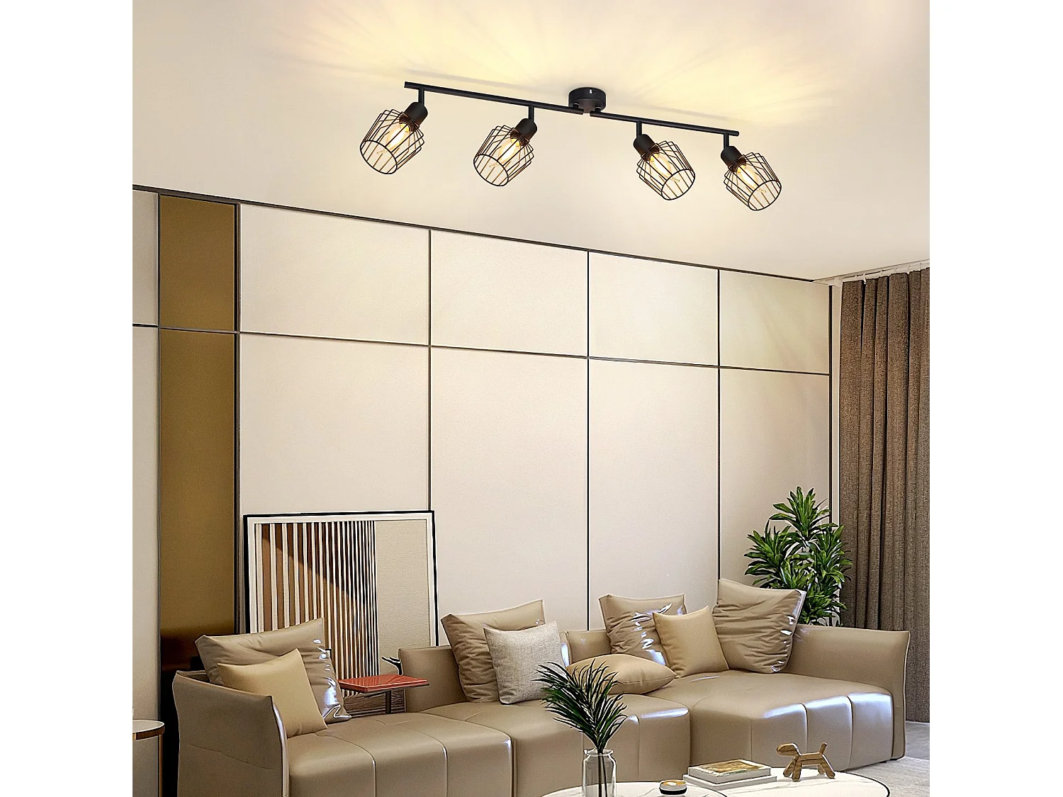 NETTLIFE 4 Spots de Plafond E14 -  métal, lampe de couloir industrielle pivotante à 350°, applique murale pour couloir et salon，noir