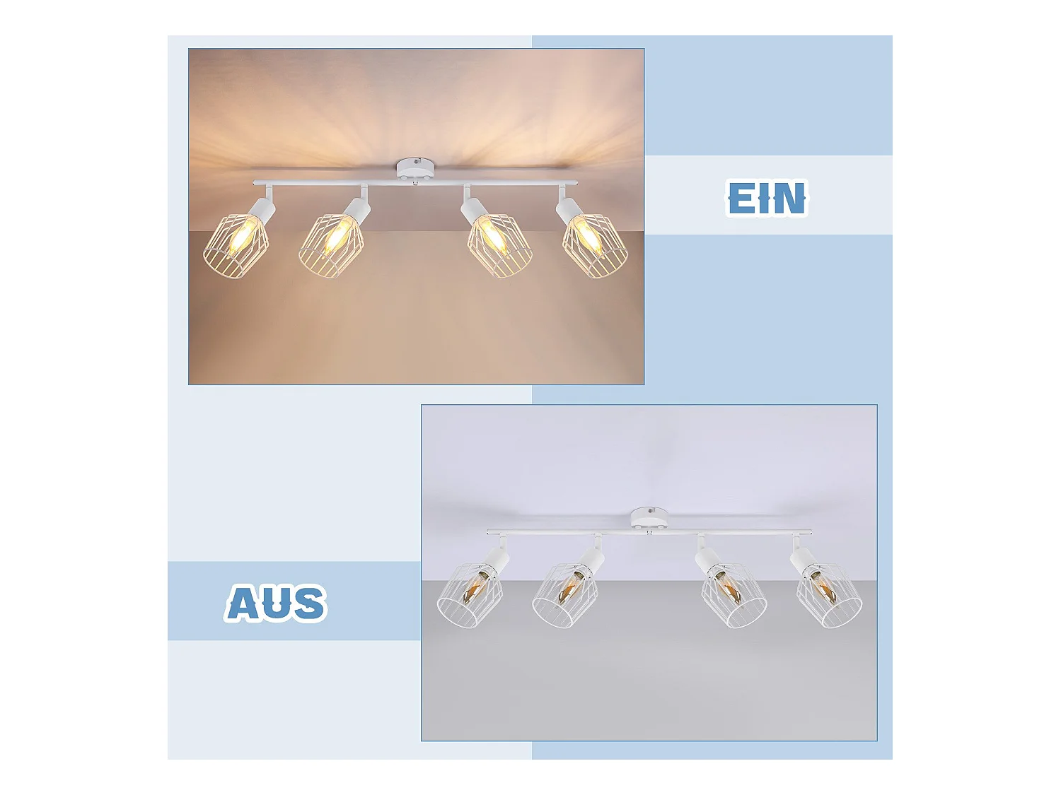 NETTLIFE 4 Spots de Plafond E14 -  métal, lampe de couloir industrielle pivotante à 350°, applique murale pour couloir et salon，noir
