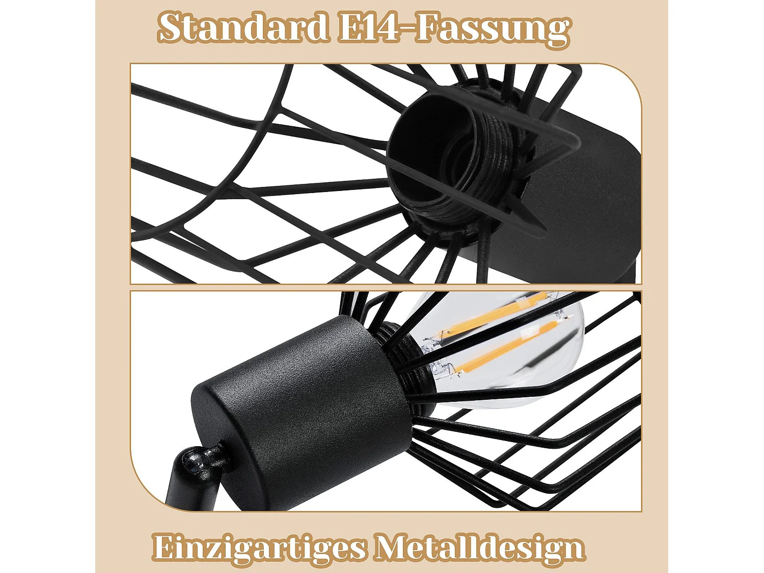 NETTLIFE 4 Spots de Plafond E14 -  métal, lampe de couloir industrielle pivotante à 350°, applique murale pour couloir et salon，noir