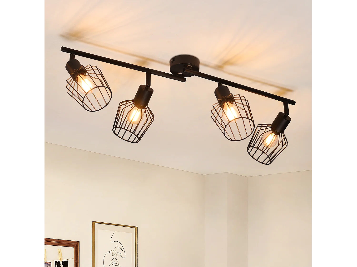 NETTLIFE 4 Spots de Plafond E14 -  métal, lampe de couloir industrielle pivotante à 350°, applique murale pour couloir et salon，noir