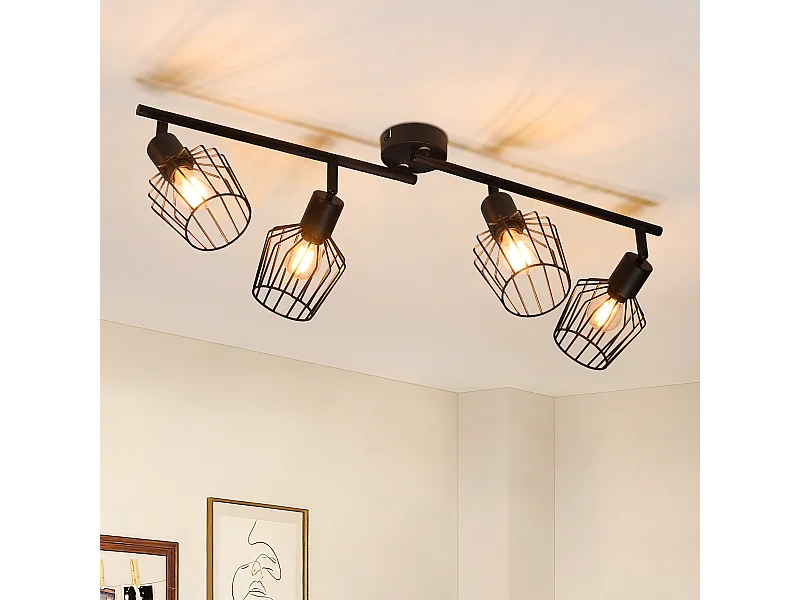 NETTLIFE 4 Spots de Plafond E14 -  métal, lampe de couloir industrielle pivotante à 350°, applique murale pour couloir et salon，noir