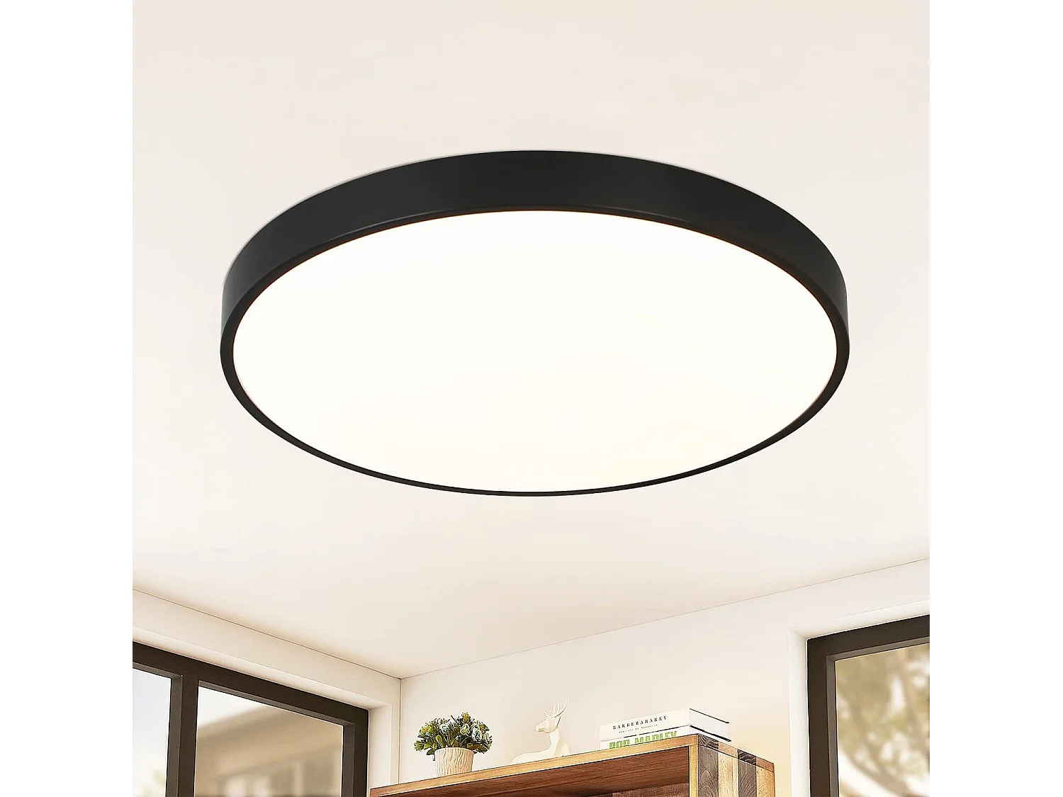 NETTLIFE Panel LED Plafón Baño Redondo Plano Negro 17W 4000K 28*2.5cm