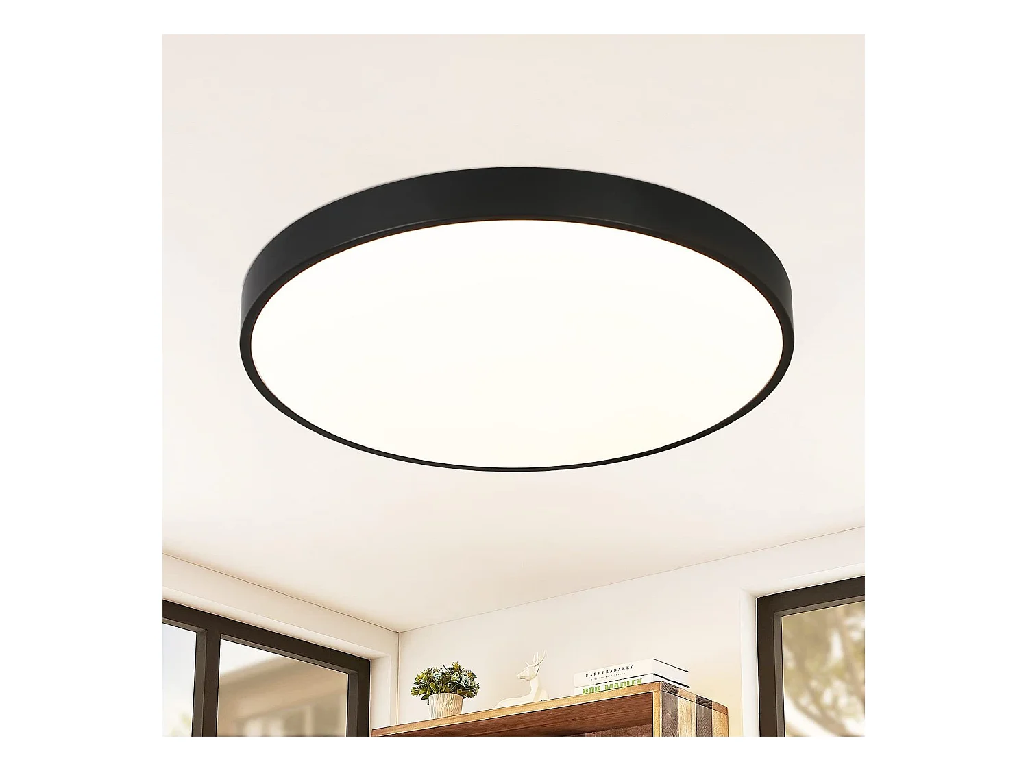 NETTLIFE Plafonnier LED IP44 4000K Noir 28cm Rond 17W Chambre Plat Lampe de Salle de Bain pour Cuisine Salle de Bain Couloir
