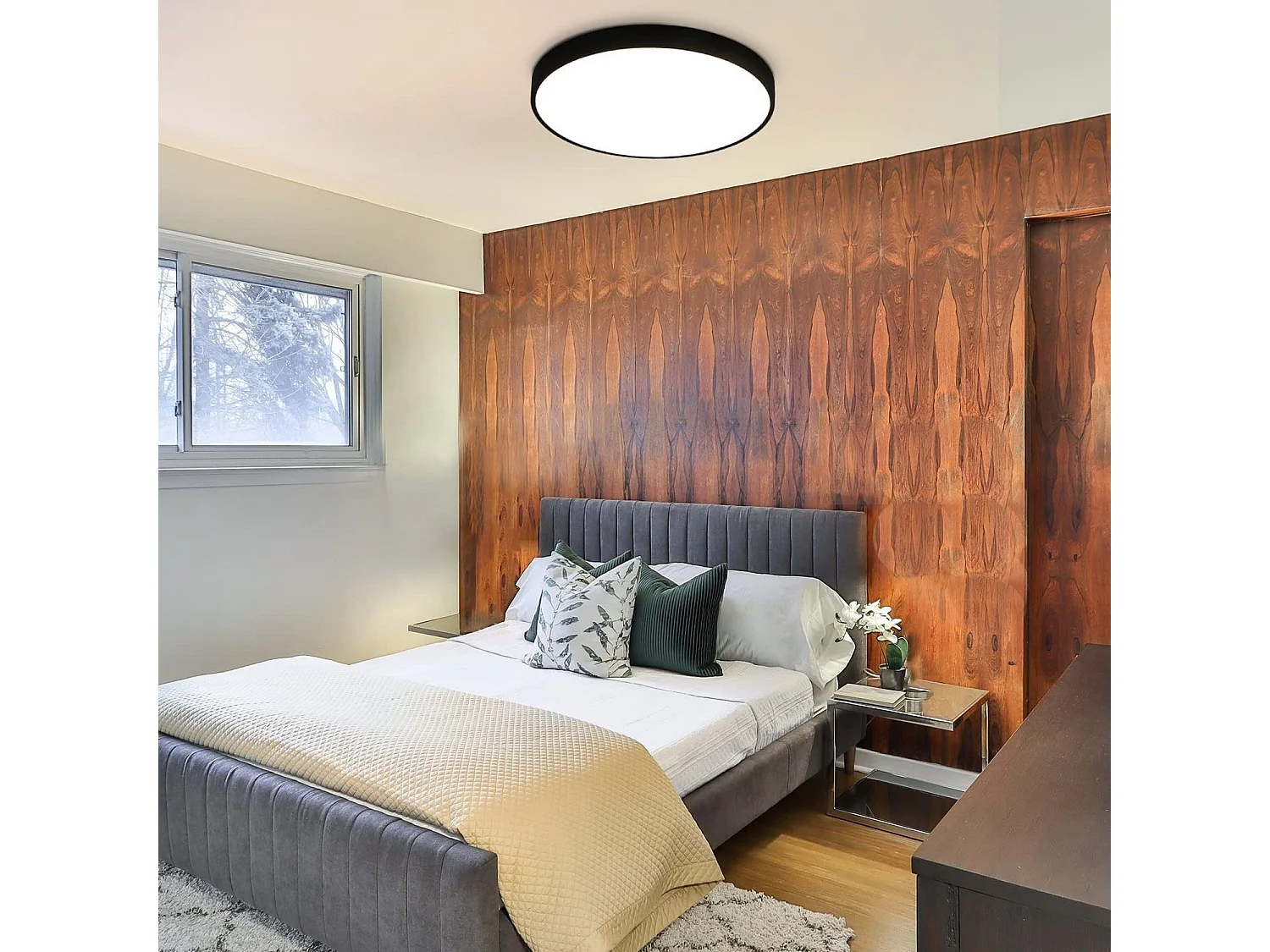 NETTLIFE Plafonnier LED IP44 4000K Noir 28cm Rond 17W Chambre Plat Lampe de Salle de Bain pour Cuisine Salle de Bain Couloir