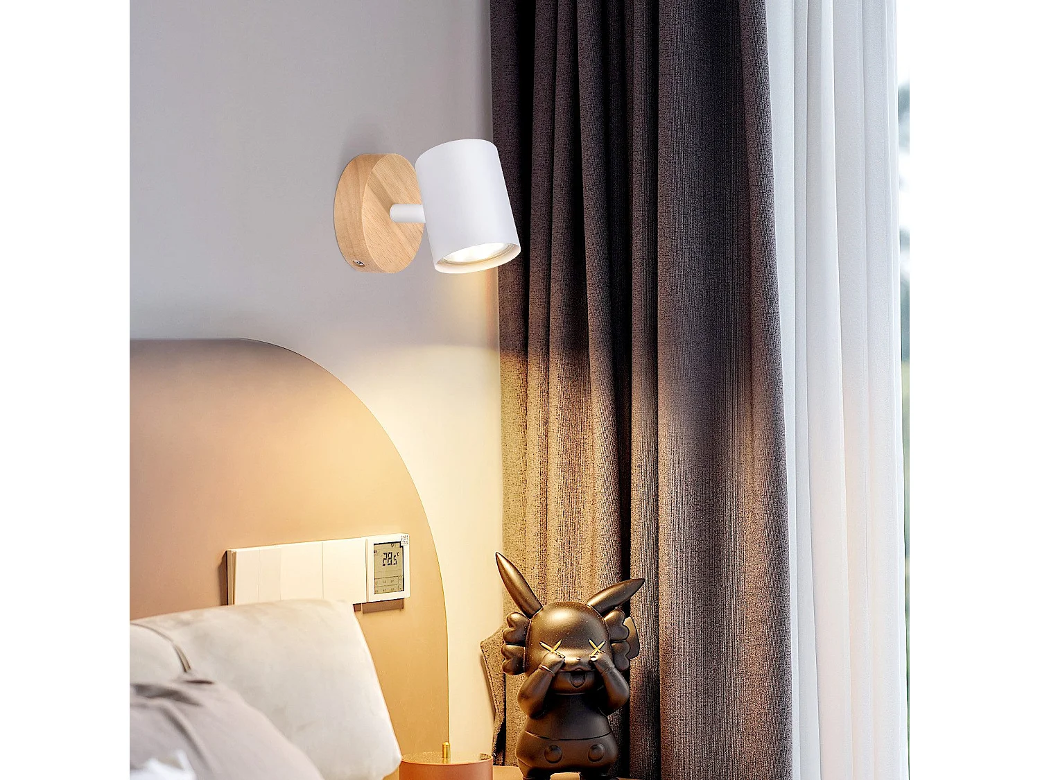 NETTLIFE Plafón LED de 1 llama - Plafón GU10 Blanco Foco giratorio Aplique de madera Foco de pared para salón dormitorio MAX.40W Sin bombilla