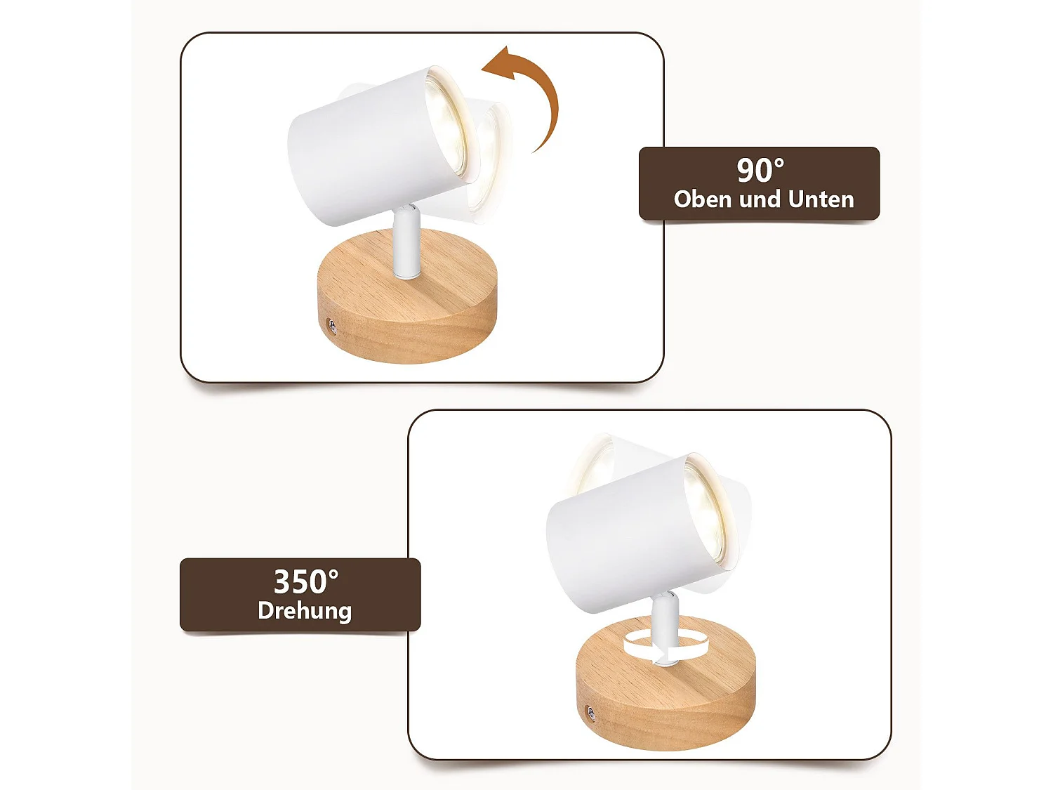 NETTLIFE Plafonnier LED 1 flamme - Blanc Plafonnier GU10 Spot pivotant Applique murale en bois Spot mural pour salon chambre  Sans ampoule