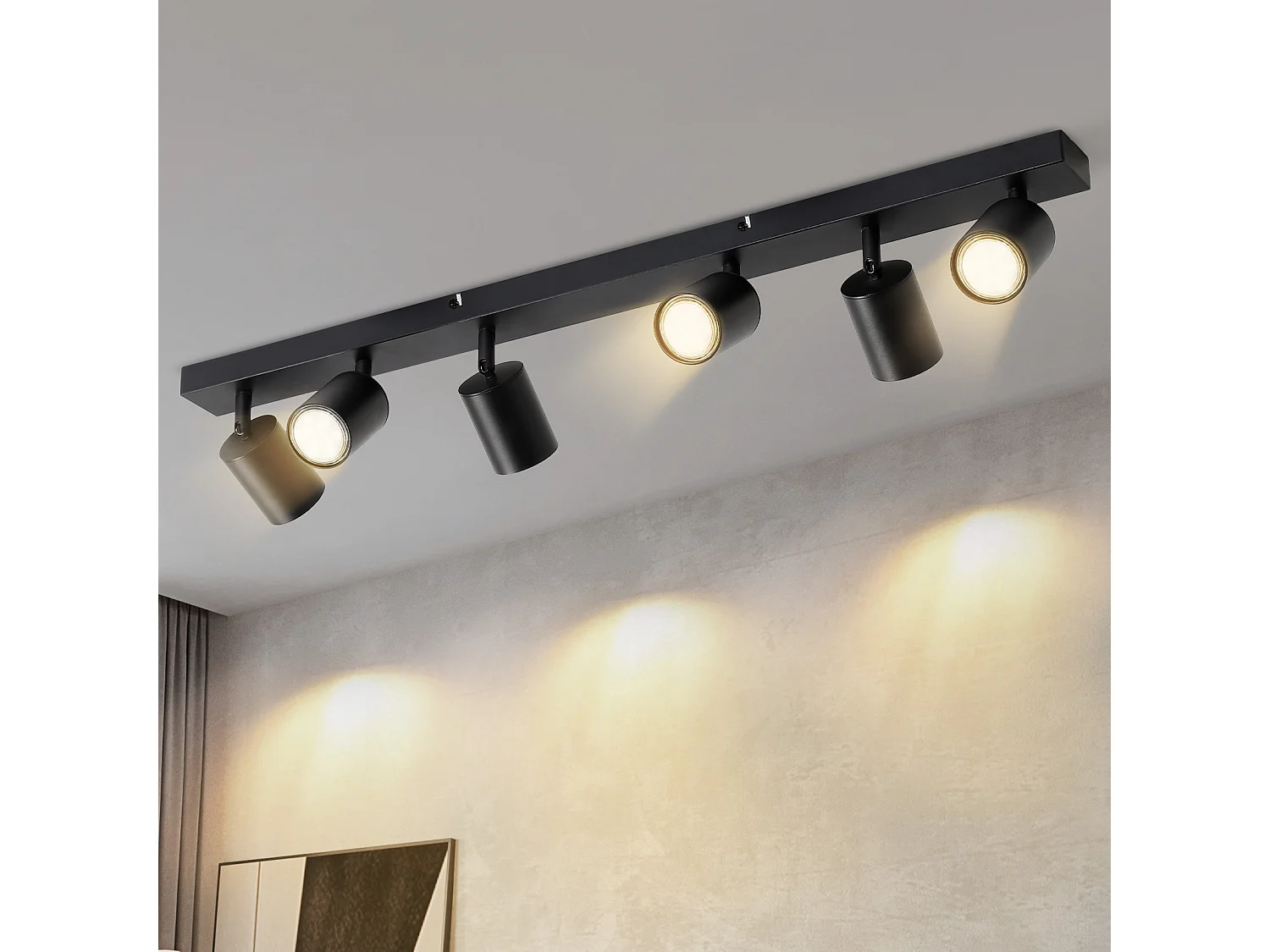 NETTLIFE Plafondlamp - 6-lichts - GU10 Fitting - Modern Plafondspot - Zwart - Opbouwspot 76,5cm - IP20 - zonder gloeilamp