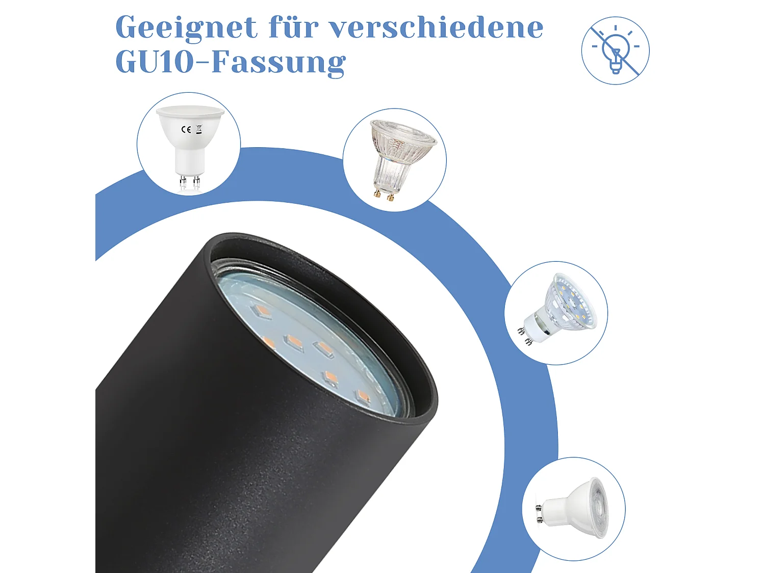 NETTLIFE 6 spots de Plafond Noir LED orientable à 330° GU10 pour Salon Chambre Cuisine, sans Ampoule