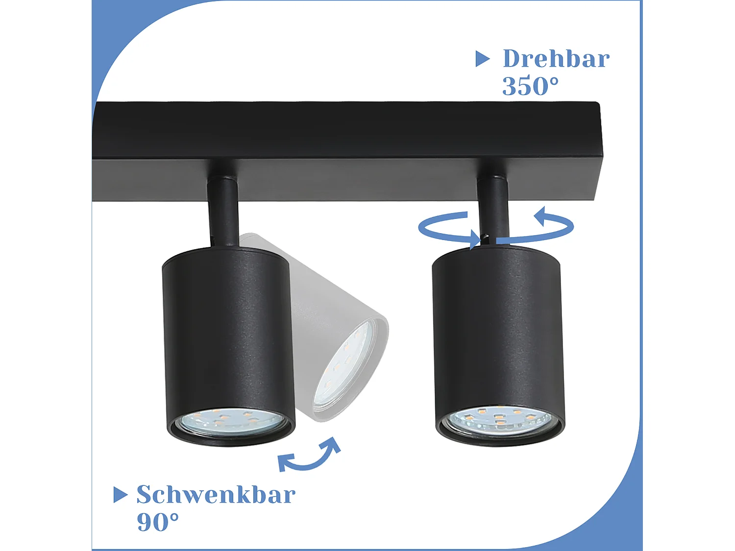 NETTLIFE 6 spots de Plafond Noir LED orientable à 330° GU10 pour Salon Chambre Cuisine, sans Ampoule