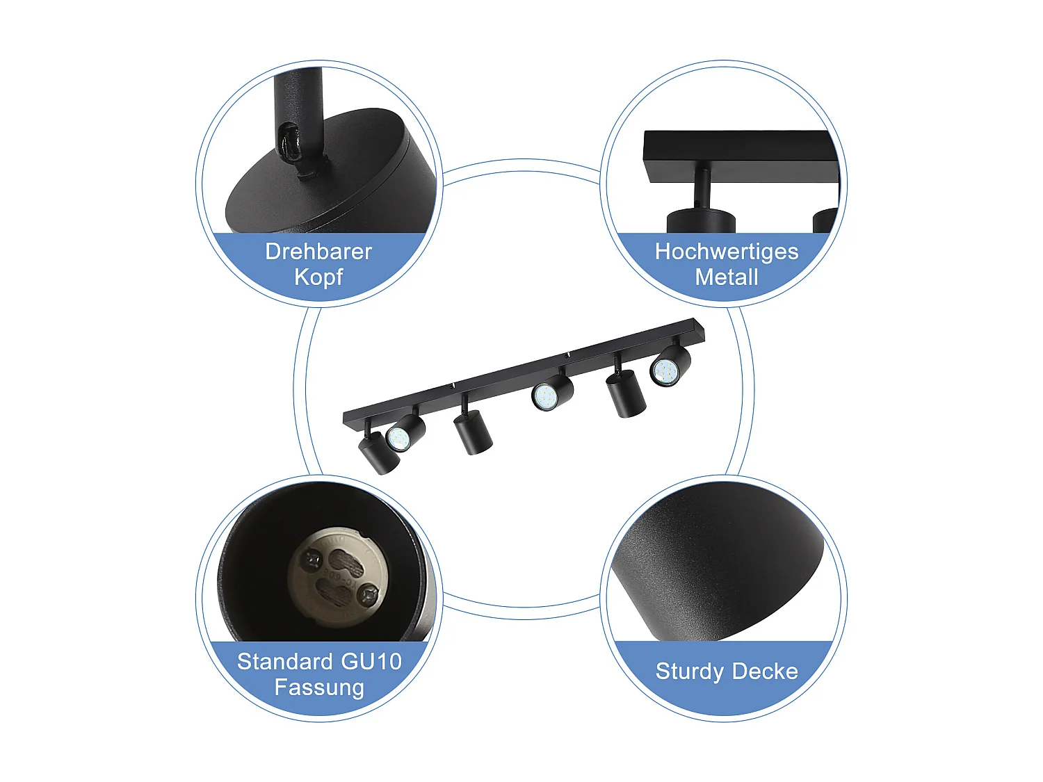 NETTLIFE 6 spots de Plafond Noir LED orientable à 330° GU10 pour Salon Chambre Cuisine, sans Ampoule