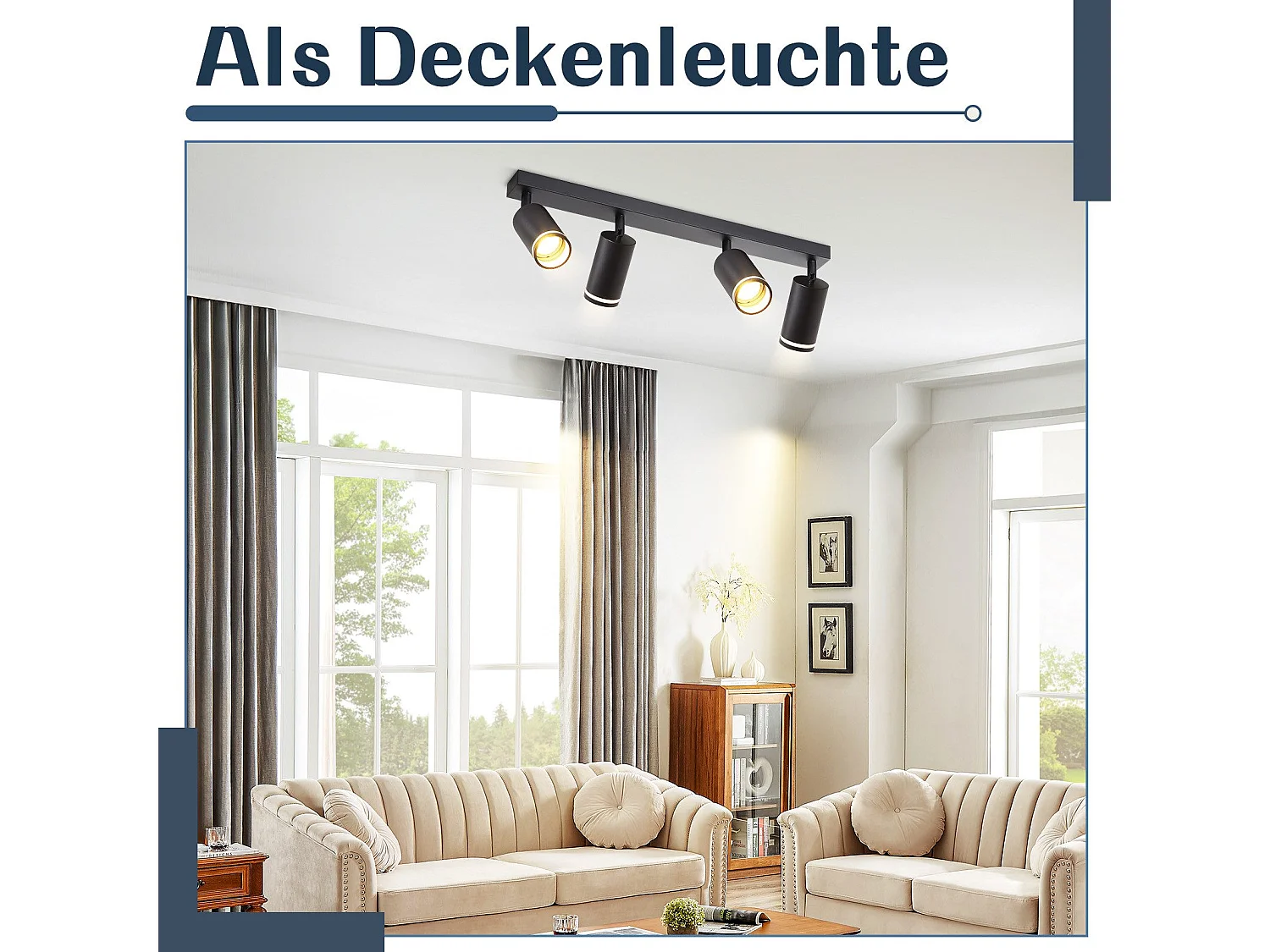 NETTLIFE Opbouwspot GU10 zwart L 58cm rechthoekig Moderne Plafondlamp 355° draaibaar Plafondspot 4-Lichts cilinder Lampkap voor Slaafkamer Kantoor Woonkamer Max.25W