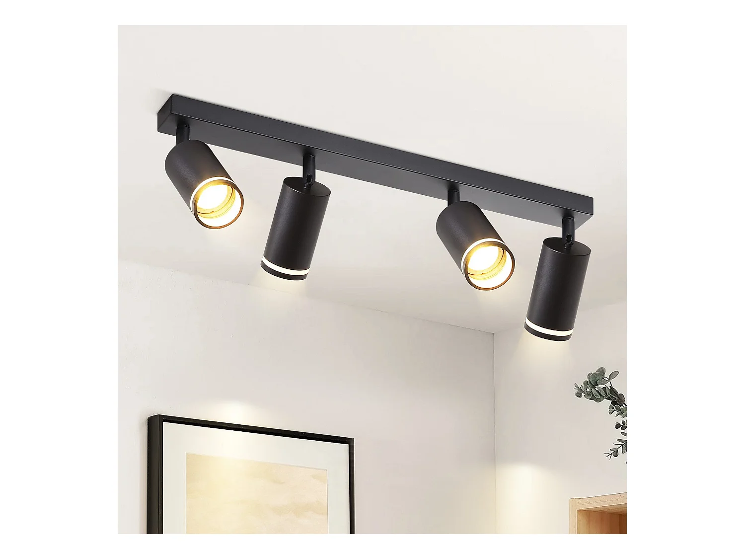 NETTLIFE Plafonnier LED 4 flamme - Noir Plafonnier GU10 Spot pivotant Applique murale en bois Spot mural pour salon chambre  Sans ampoule