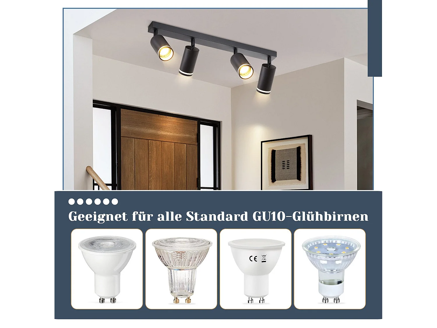 NETTLIFE Opbouwspot GU10 zwart L 58cm rechthoekig Moderne Plafondlamp 355° draaibaar Plafondspot 4-Lichts cilinder Lampkap voor Slaafkamer Kantoor Woonkamer Max.25W