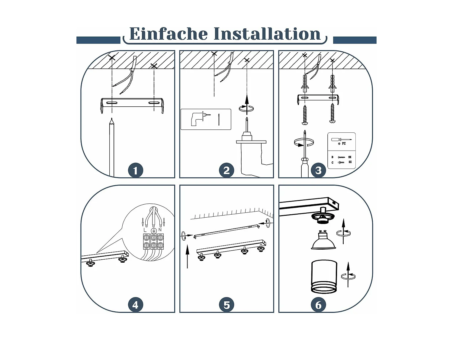 NETTLIFE Opbouwspot GU10 zwart L 58cm rechthoekig Moderne Plafondlamp 355° draaibaar Plafondspot 4-Lichts cilinder Lampkap voor Slaafkamer Kantoor Woonkamer Max.25W