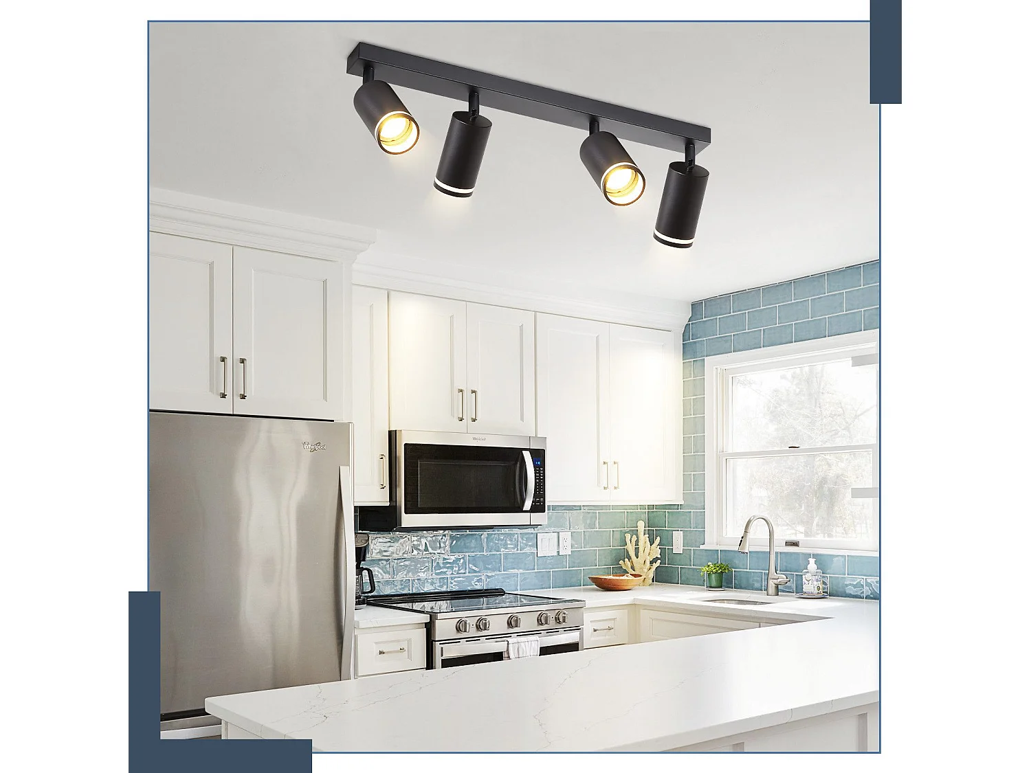 NETTLIFE Opbouwspot GU10 zwart L 58cm rechthoekig Moderne Plafondlamp 355° draaibaar Plafondspot 4-Lichts cilinder Lampkap voor Slaafkamer Kantoor Woonkamer Max.25W