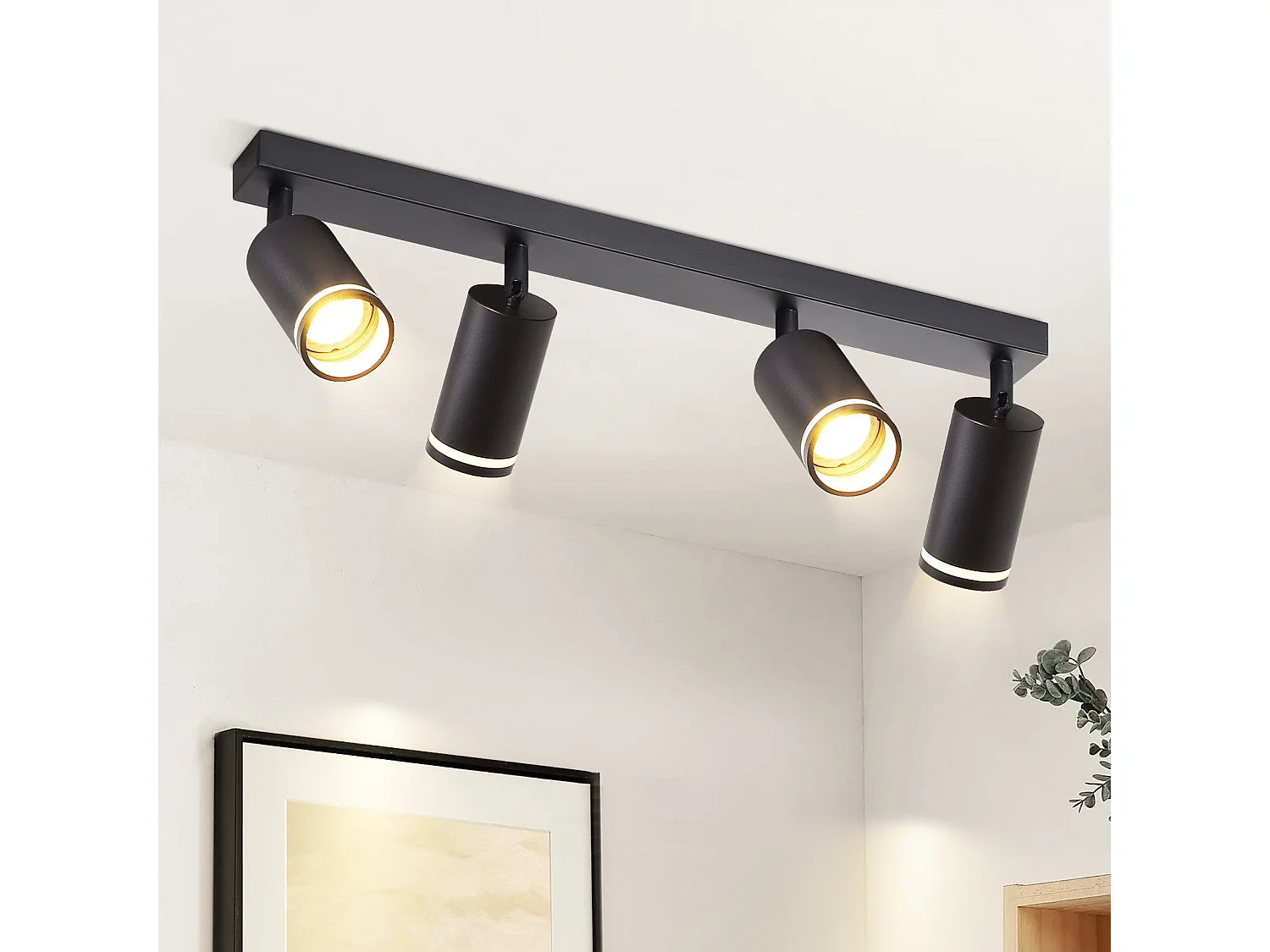 NETTLIFE Plafonnier LED 4 flamme - Noir Plafonnier GU10 Spot pivotant Applique murale en bois Spot mural pour salon chambre  Sans ampoule