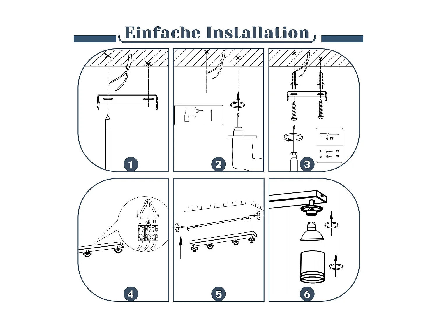 NETTLIFE Plafonnier LED 4 flamme - Noir Plafonnier GU10 Spot pivotant Applique murale en bois Spot mural pour salon chambre  Sans ampoule