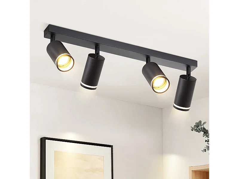 NETTLIFE Plafonnier LED 4 flamme - Noir Plafonnier GU10 Spot pivotant Applique murale en bois Spot mural pour salon chambre  Sans ampoule