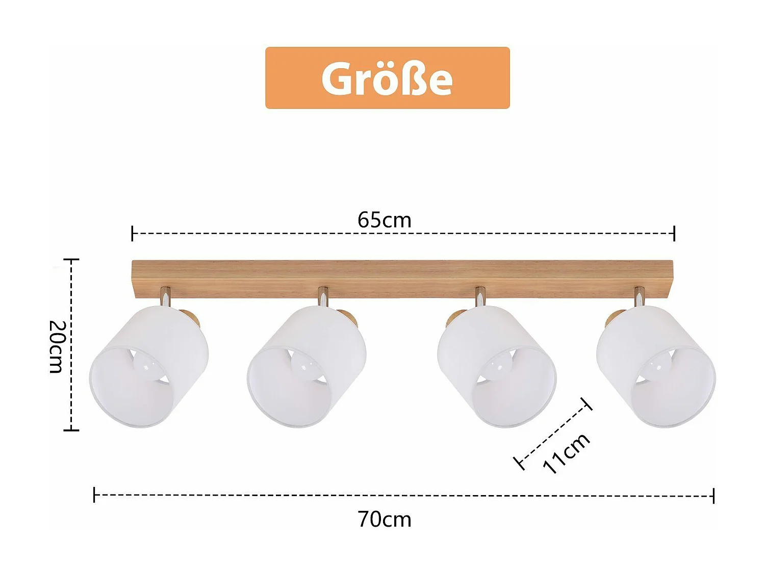 NETTLIFE 4er Modern Holz Wohnzimmer Deckenstrahler E14 350° Schwenkbar MAX.25W Stoffschirm Lampe für Schlafzimmer Küche Flur (Ohne Leuchtmittel)