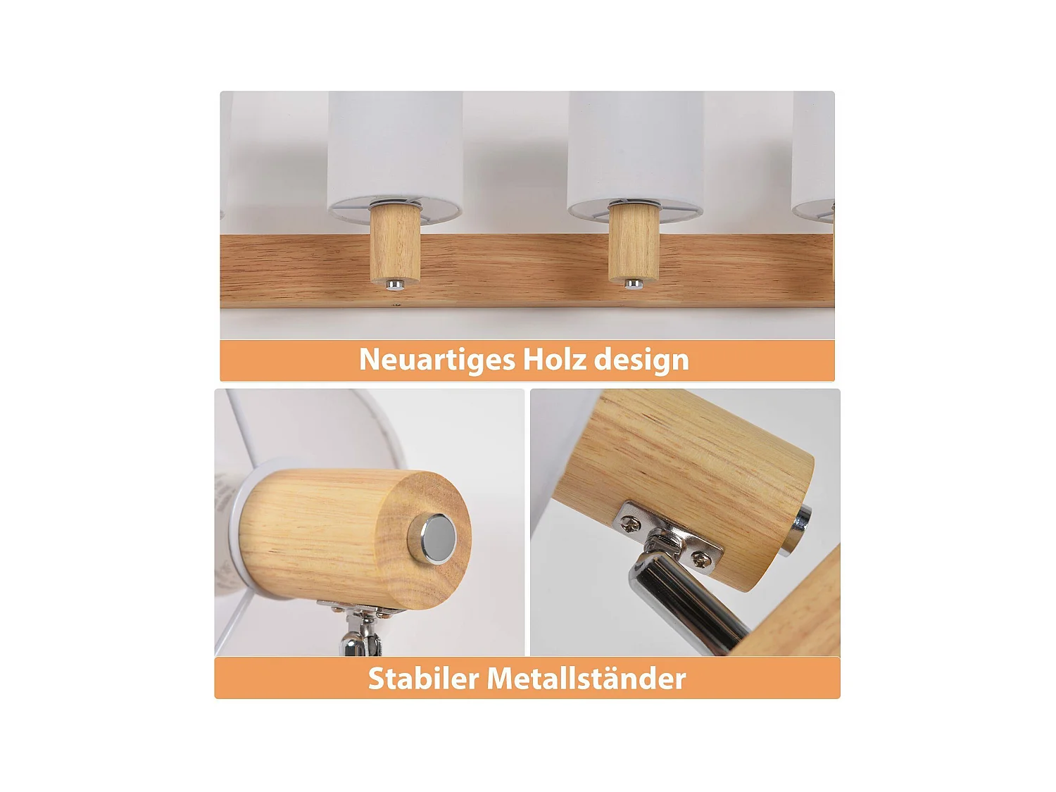 NETTLIFE 4 Spots de plafond salon bois moderne E14 pivotants à 350°MAX.25W lampe écran en tissu pour chambre cuisine couloir (sans ampoule)