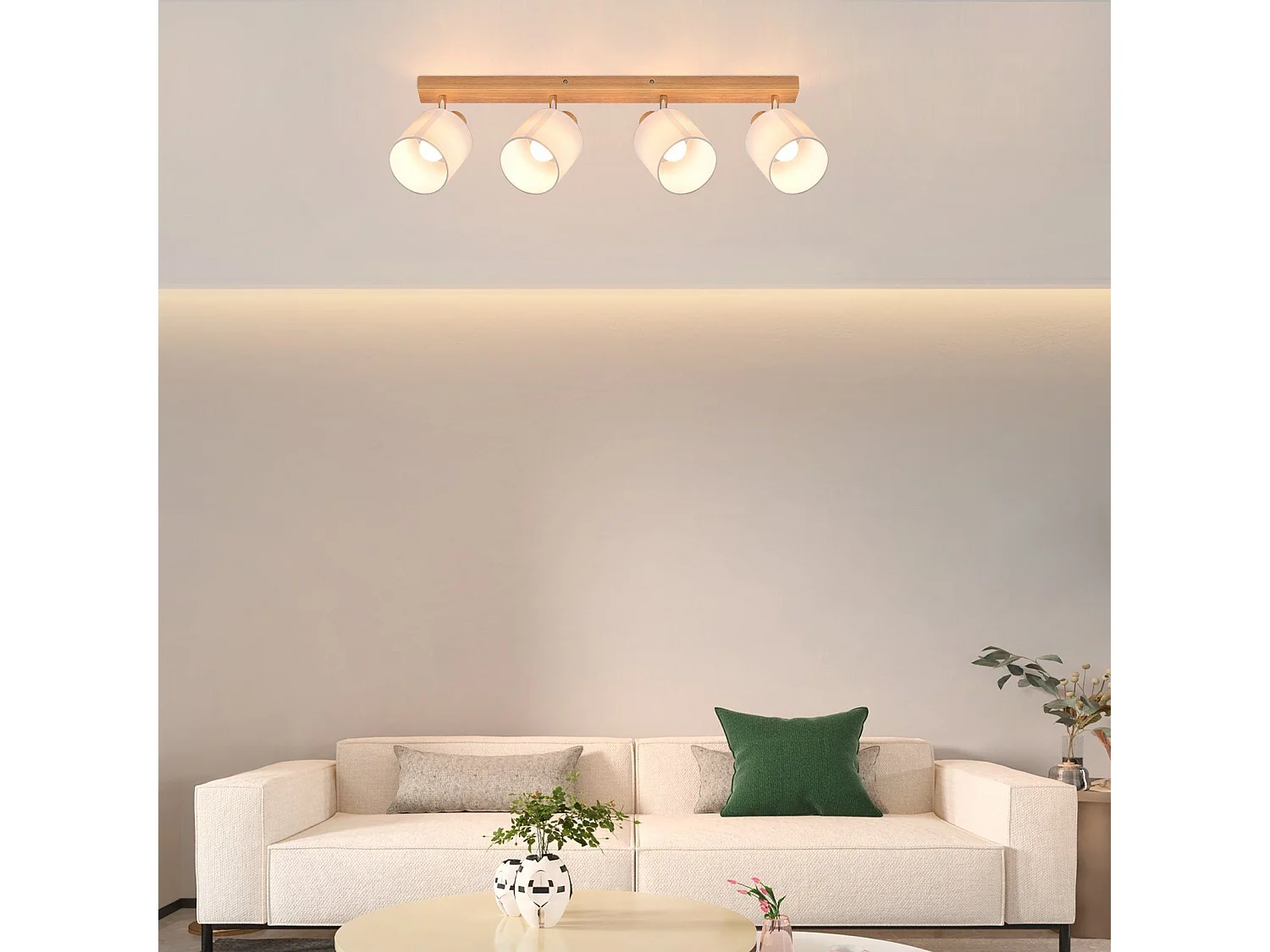 NETTLIFE 4 Spots de plafond salon bois moderne E14 pivotants à 350°MAX.25W lampe écran en tissu pour chambre cuisine couloir (sans ampoule)