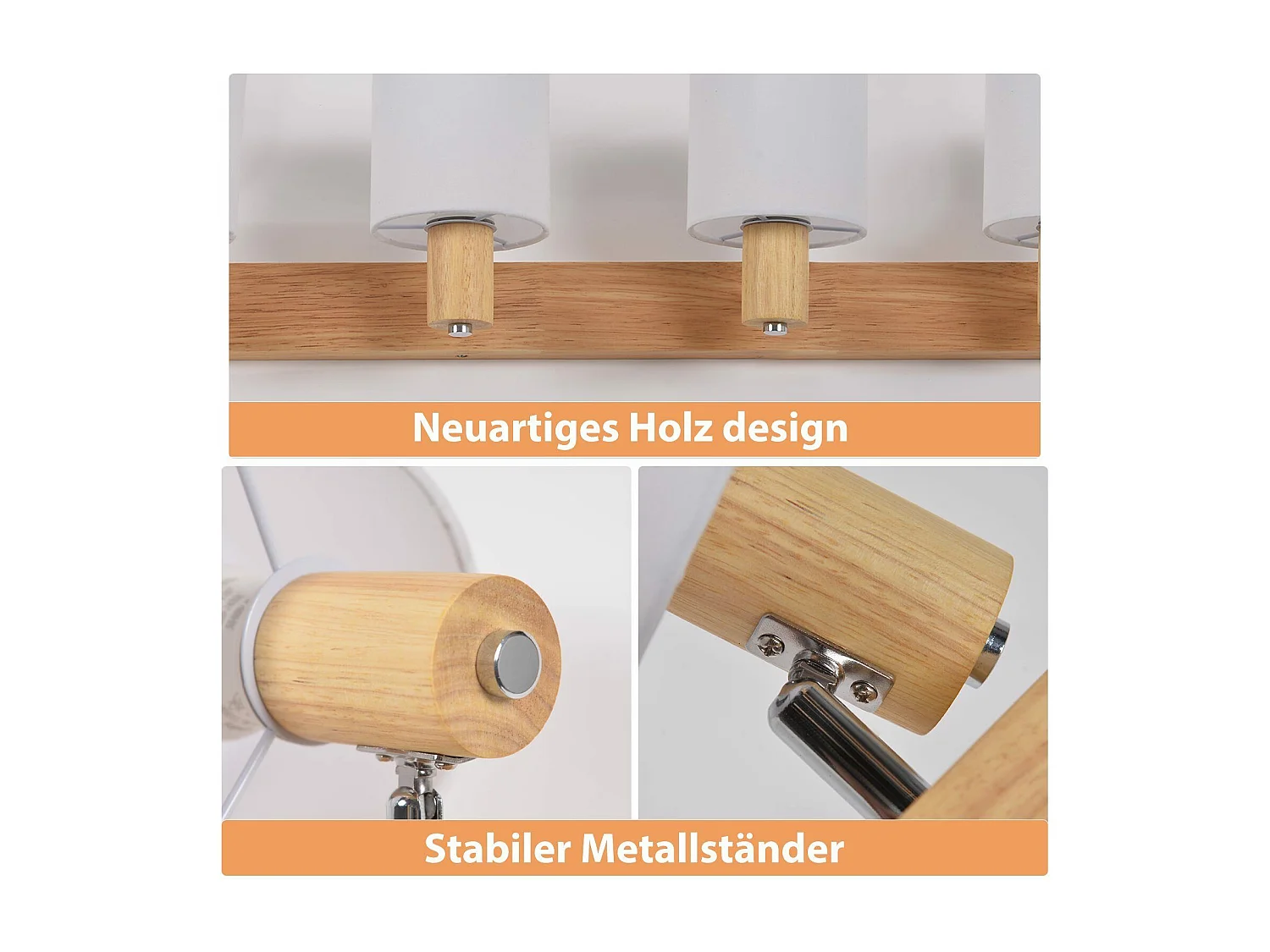 NETTLIFE 4 Spots de plafond salon bois moderne E14 pivotants à 350°MAX.25W lampe écran en tissu pour chambre cuisine couloir (sans ampoule)