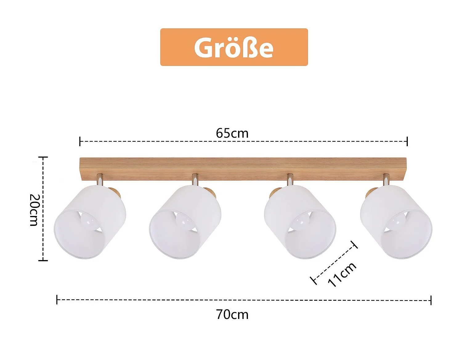NETTLIFE 4er Modern Holz Wohnzimmer Deckenstrahler E14 350° Schwenkbar MAX.25W Stoffschirm Lampe für Schlafzimmer Küche Flur (Ohne Leuchtmittel)